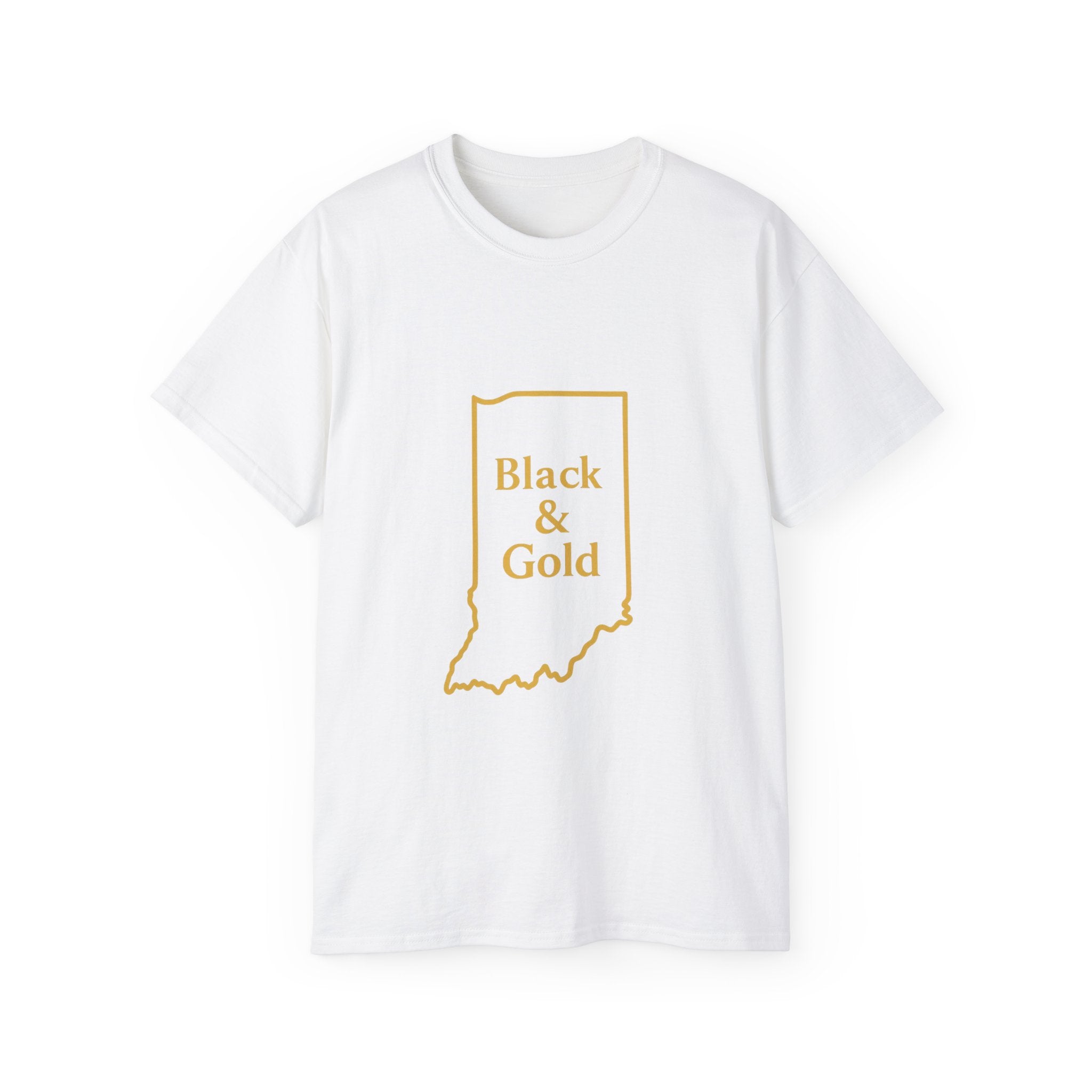 Black & Gold Unisex Ultra Cotton Tee | Casual Wear, Gift for Hoosiers, State Pride, Travel Souvenir, Unique Local Apparel