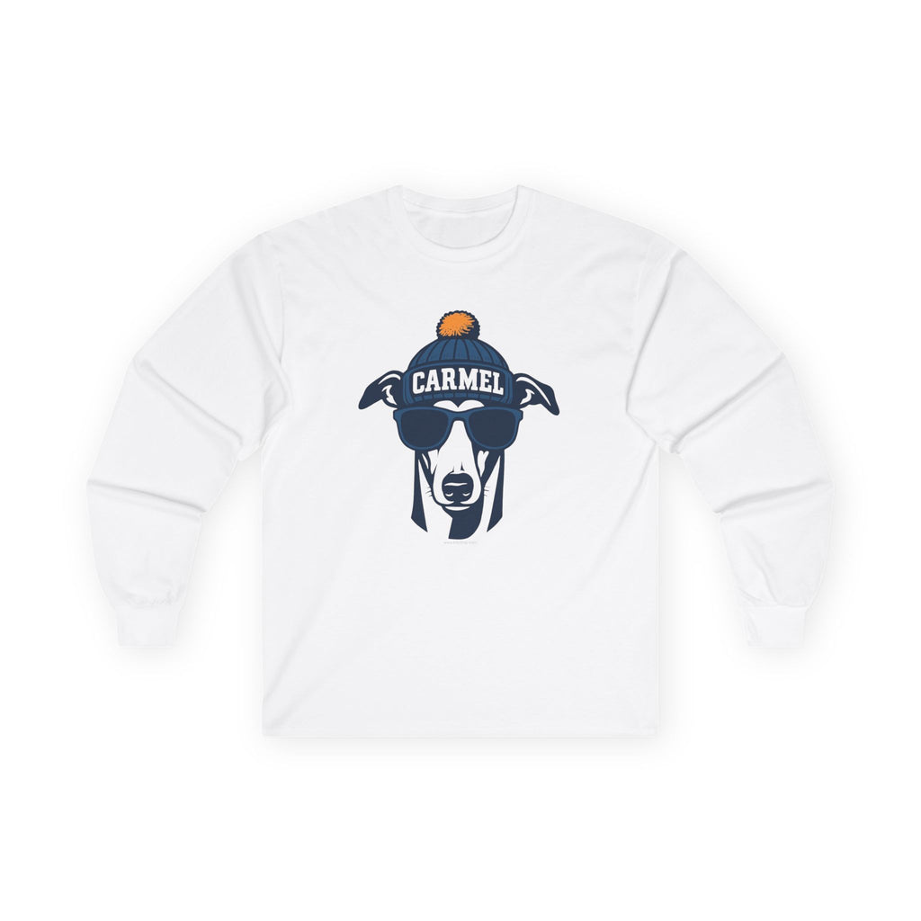 Carmel Greyhound Unisex Long Sleeve Tee | Greyhound with Glasses and Hat