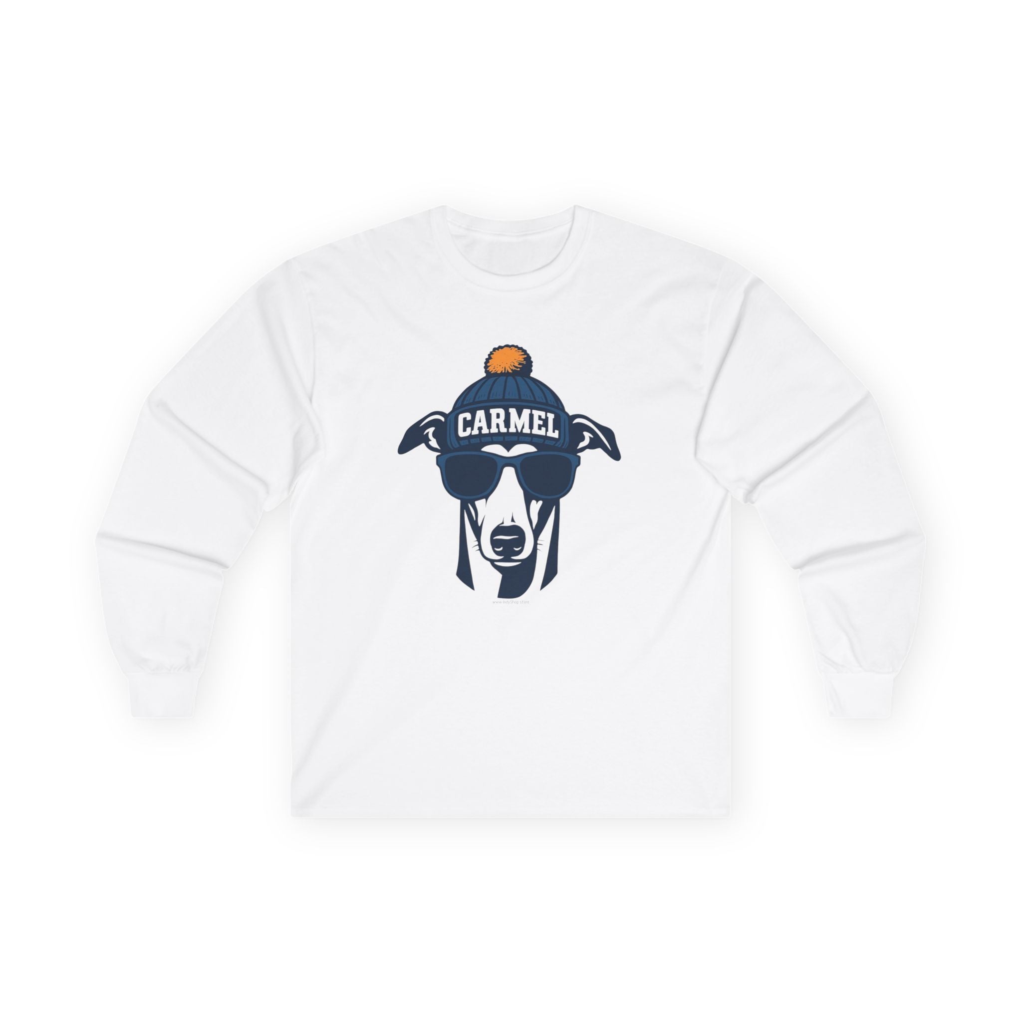 Carmel Greyhound Unisex Long Sleeve Tee | Greyhound with Glasses and Hat