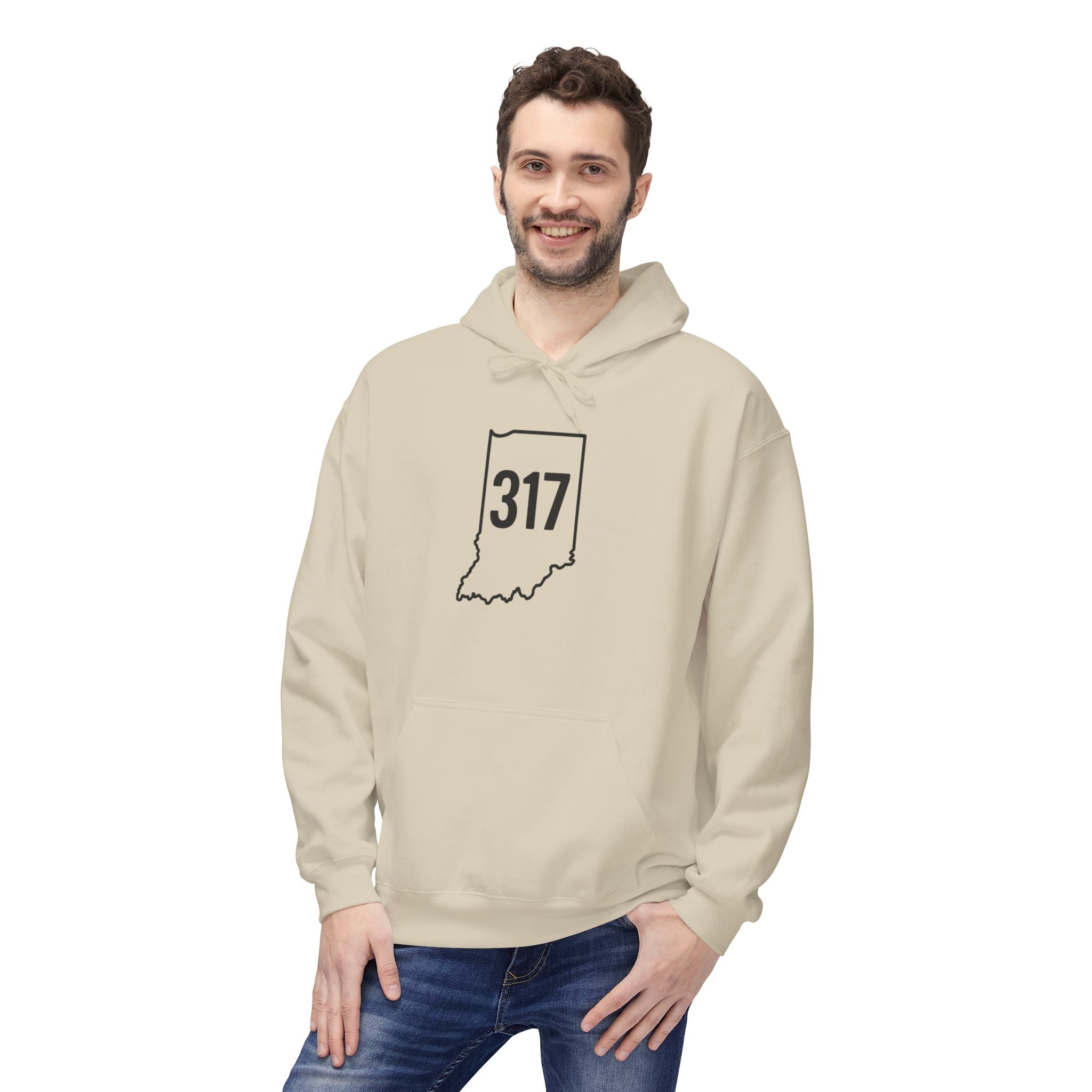 317 Indiana Fleece Hoodie | Black Lettering | Cozy Casual Wear, Perfect for Autumn, Great Gift for Indiana Lovers, Comfortable and Stylish Hoodie