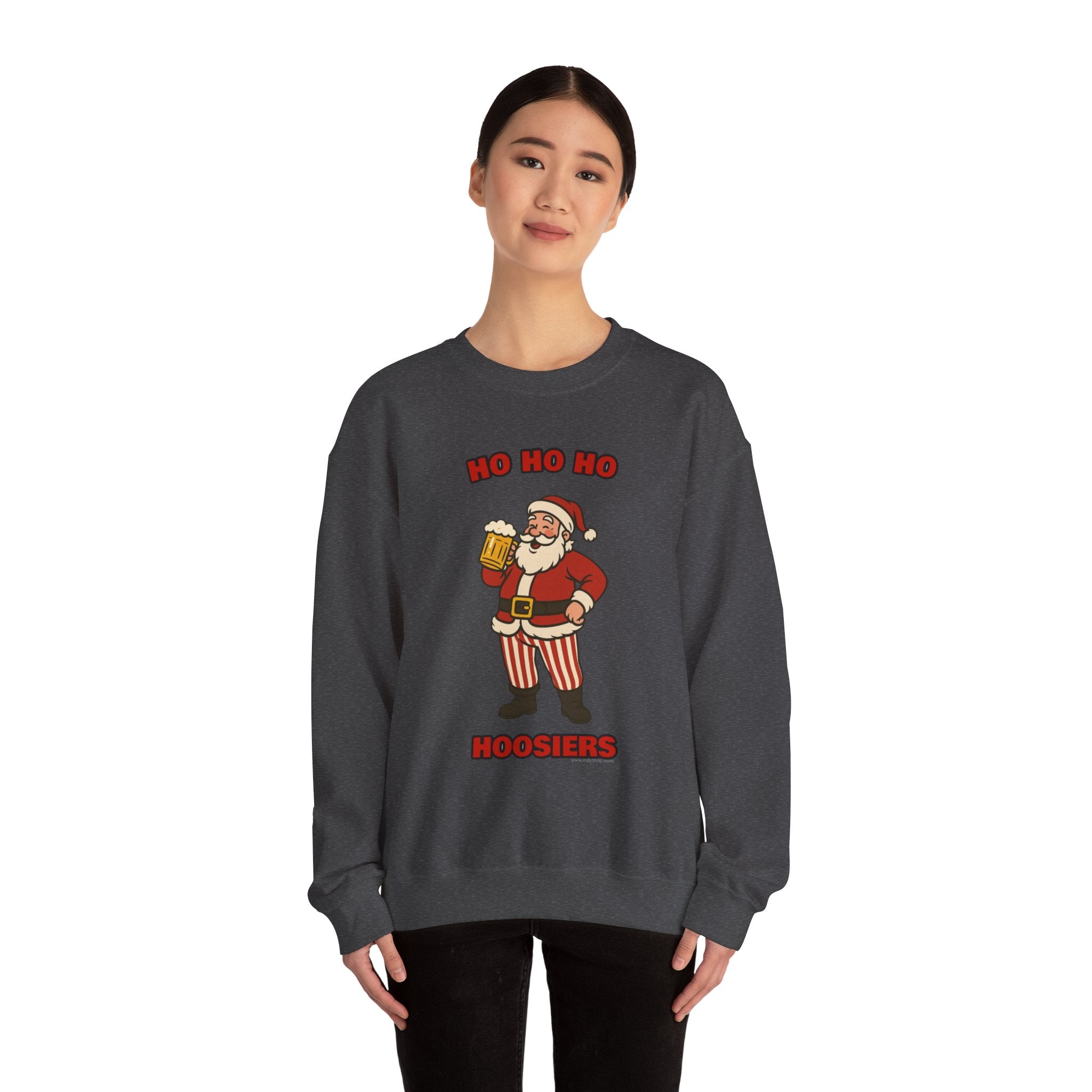 Ho Ho Ho Hoosiers Christmas Crewneck | Santa With Beer Sweatshirt
