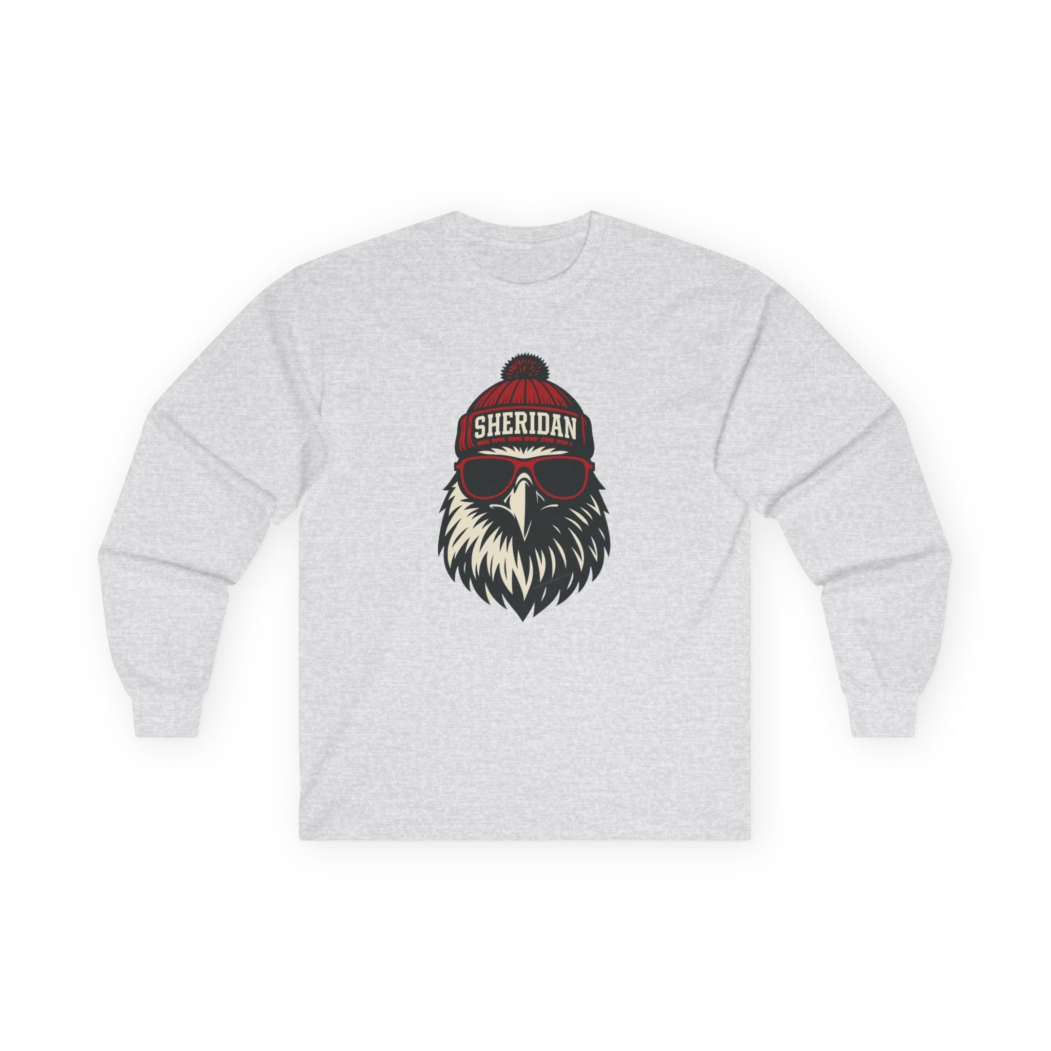 Sheridan Blackhawks Unisex Long Sleeve Tee | Blackhawk with Hat and Glasses