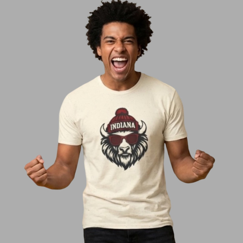 Indiana Hoosiers Bison Graphic T-Shirt | Bison with Hat and Glasses