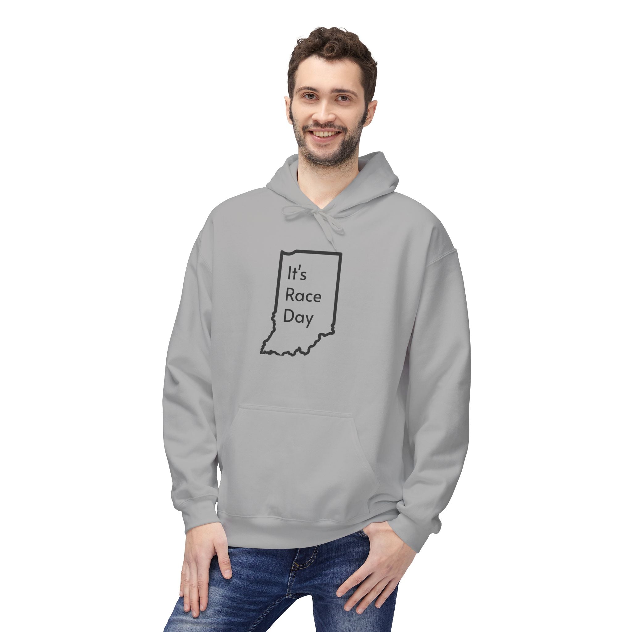 It's Race Day Indiana Outline Fleece Hoodie | Cozy Casual Wear, Perfect for Autumn, Great Gift for Indiana Lovers, Comfortable and Stylish Hoodie