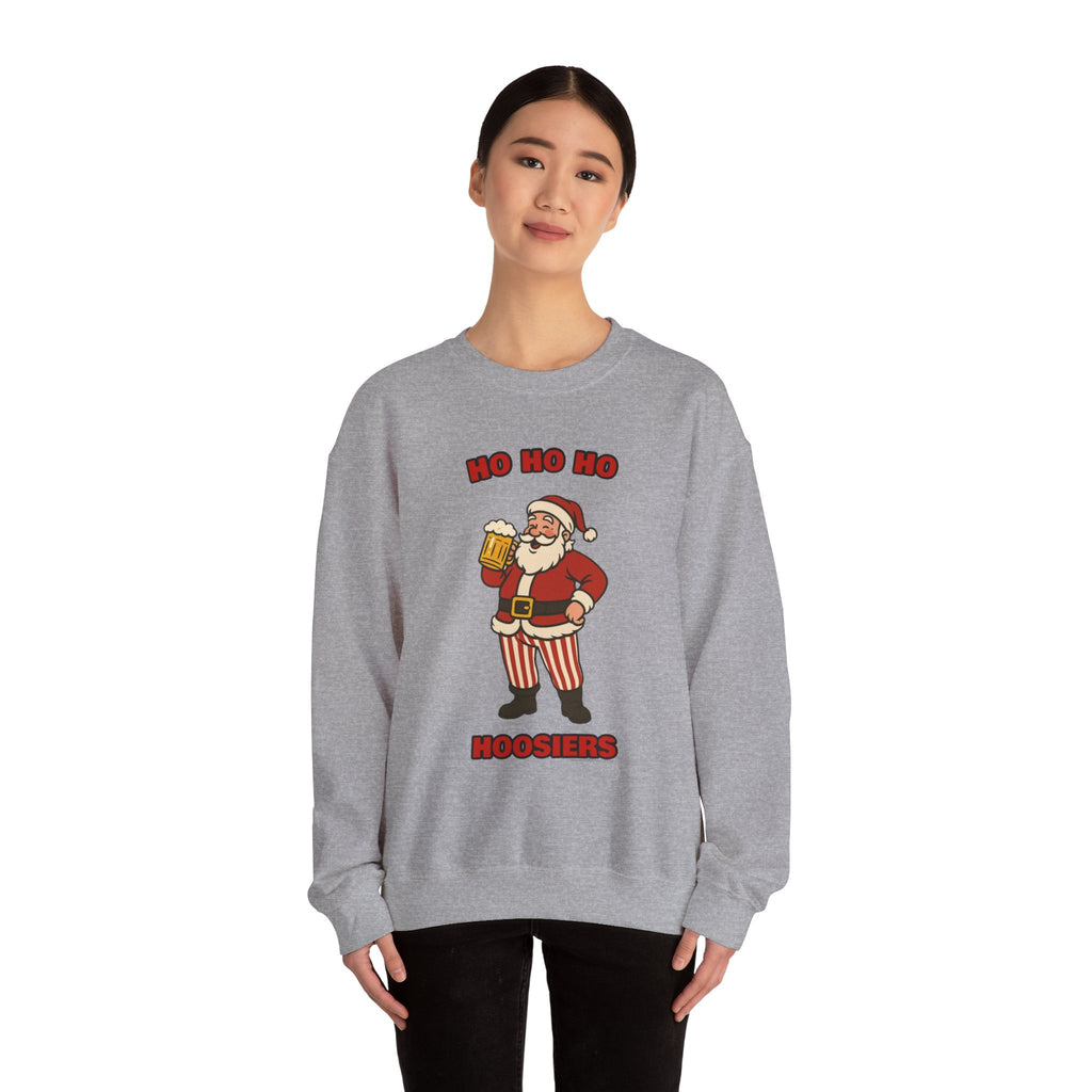 Ho Ho Ho Hoosiers Christmas Crewneck | Santa With Beer Sweatshirt