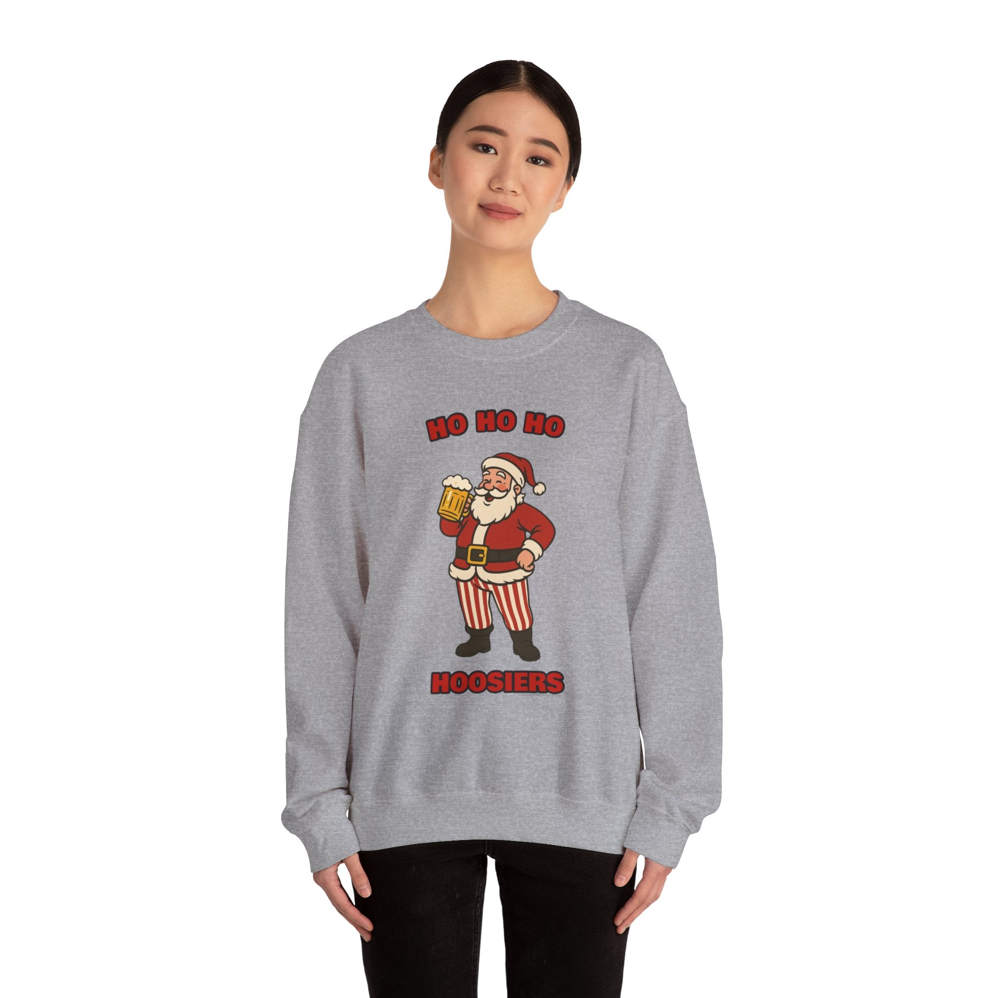 Ho Ho Ho Hoosiers Christmas Crewneck | Santa With Beer Sweatshirt