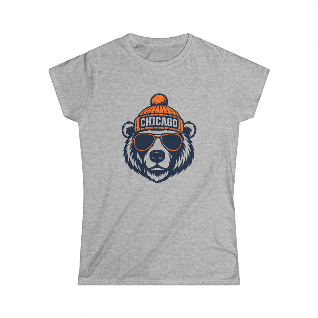 Chicago Bears Women's Graphic Tee | Bear With Glasses and Hat
