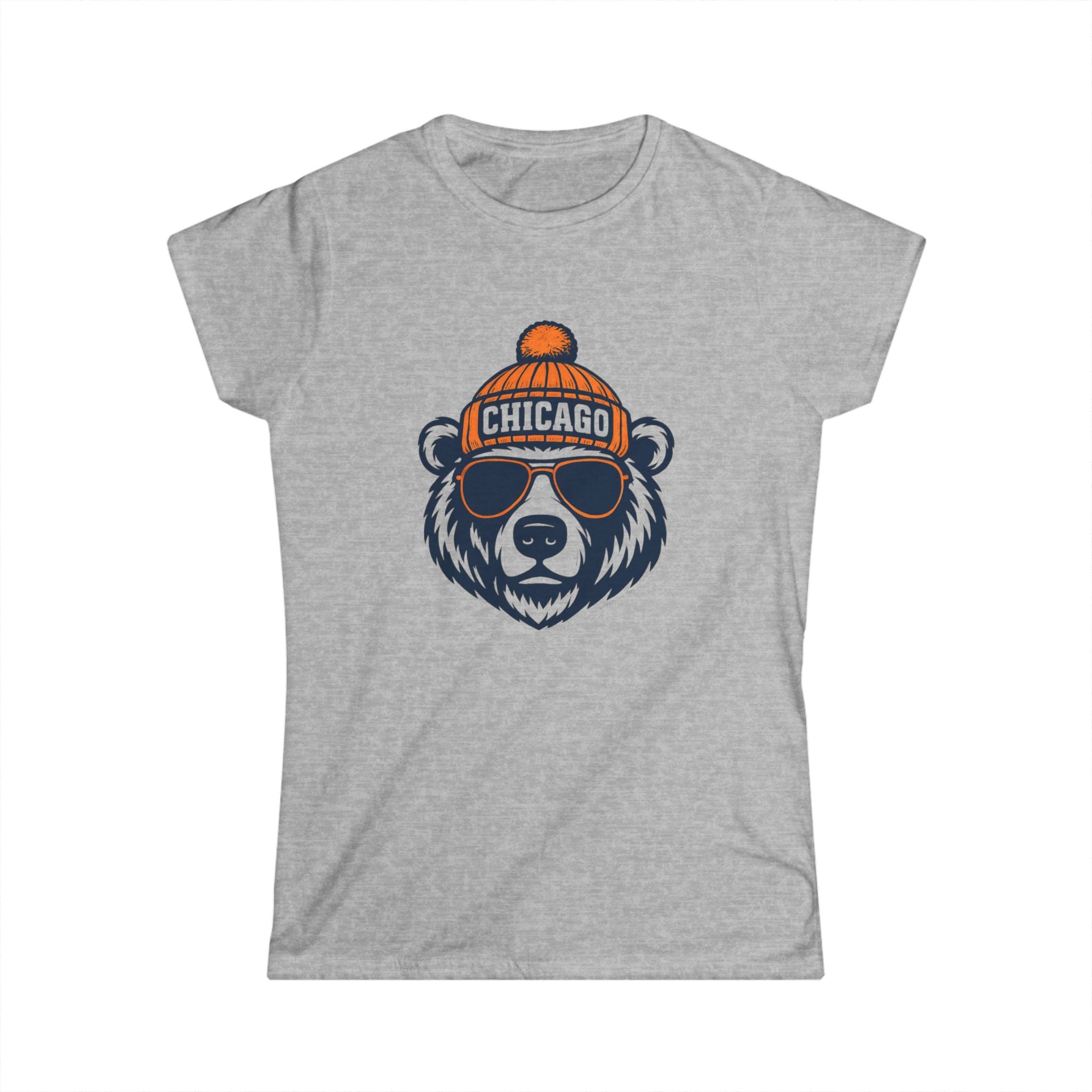 Chicago Bears Women's Graphic Tee | Bear With Glasses and Hat