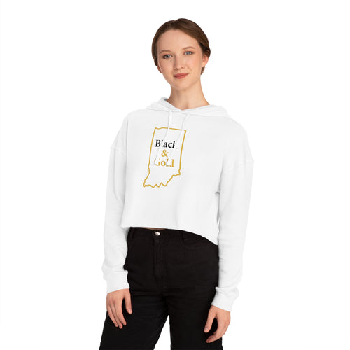 Black & Gold Indiana Outline on Cropped Hooded Sweatshirt for Women | Trendy and Casual, Perfect for Spring Outings, Gift for Her, Comfortable Fashion