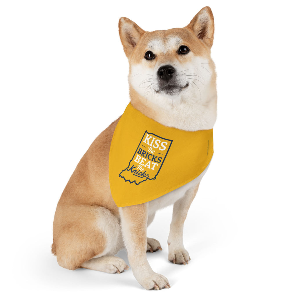 Kiss the Bricks Beat the Knicks Pet Bandana Collar — Indiana Yellow Dog Bandana Collar