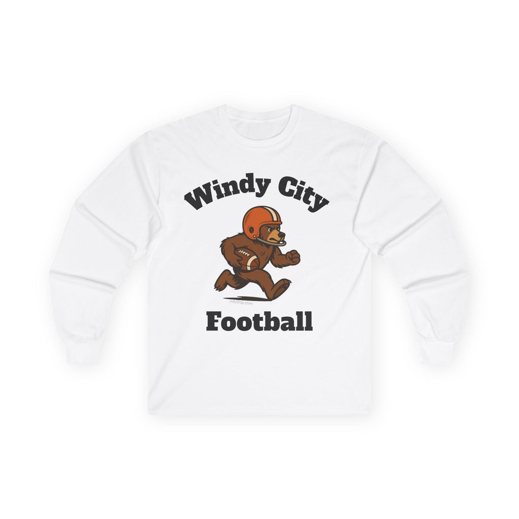 Windy City Bear Running the Football Unisex Long Sleeve Tee | Chicago Bears