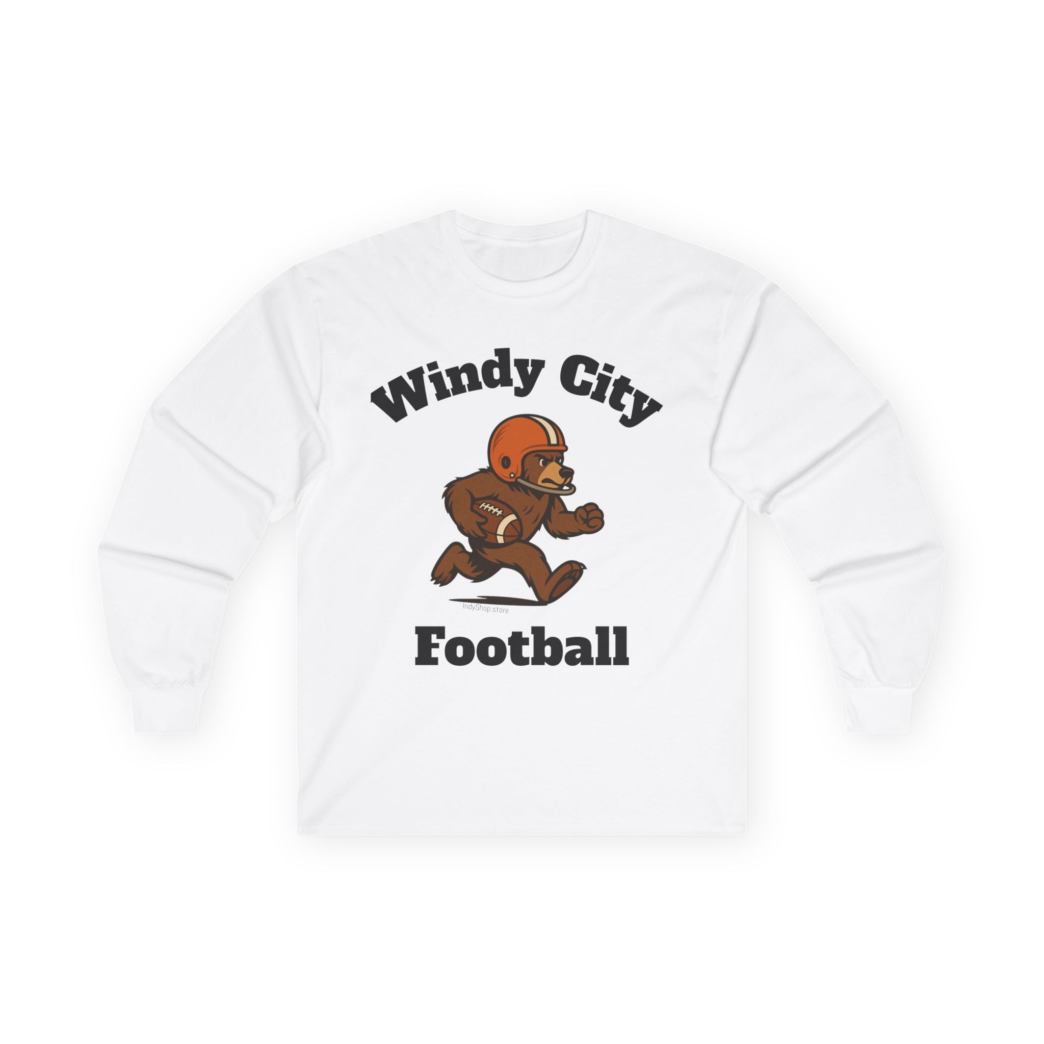 Windy City Bear Running the Football Unisex Long Sleeve Tee | Chicago Bears