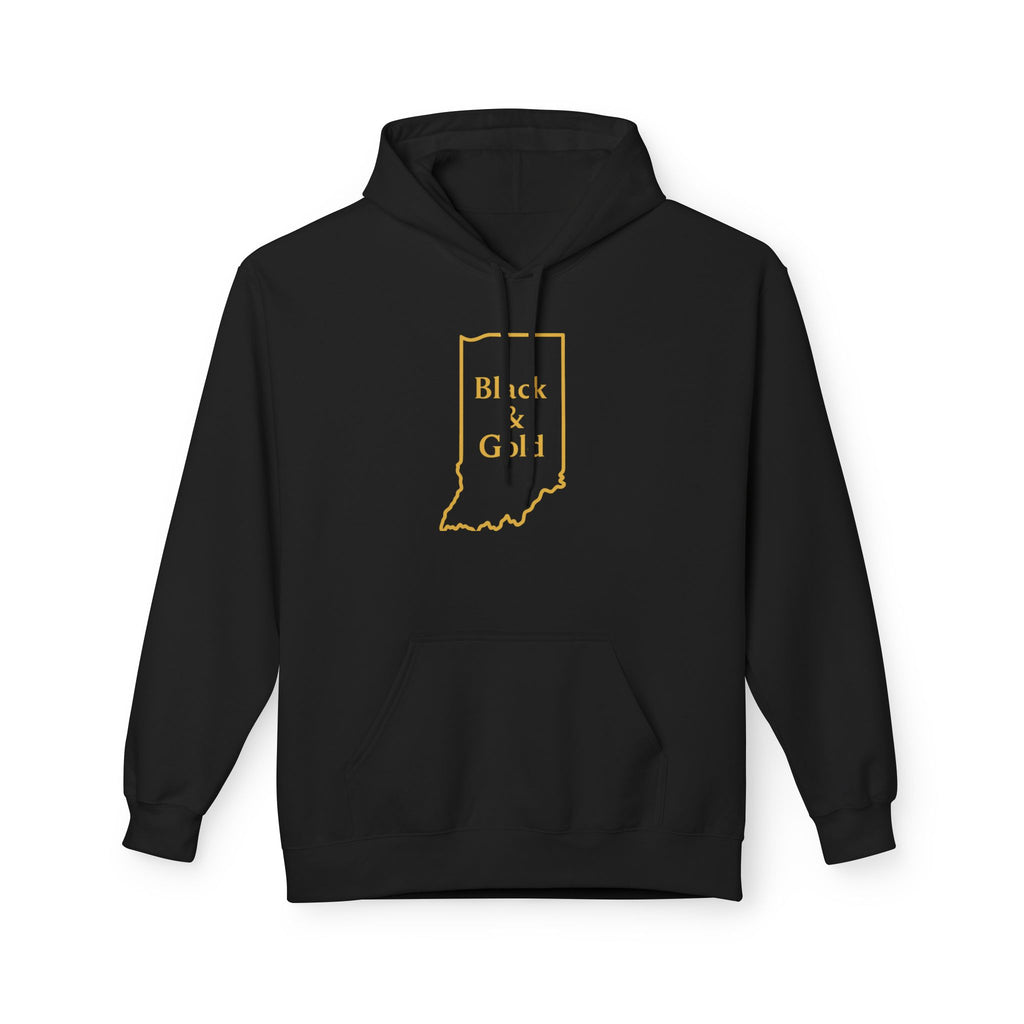 Black & Gold with Indiana Outline Hoodie | Cozy Casual Wear, Perfect for Autumn, Great Gift, Comfortable and Stylish Hoodie