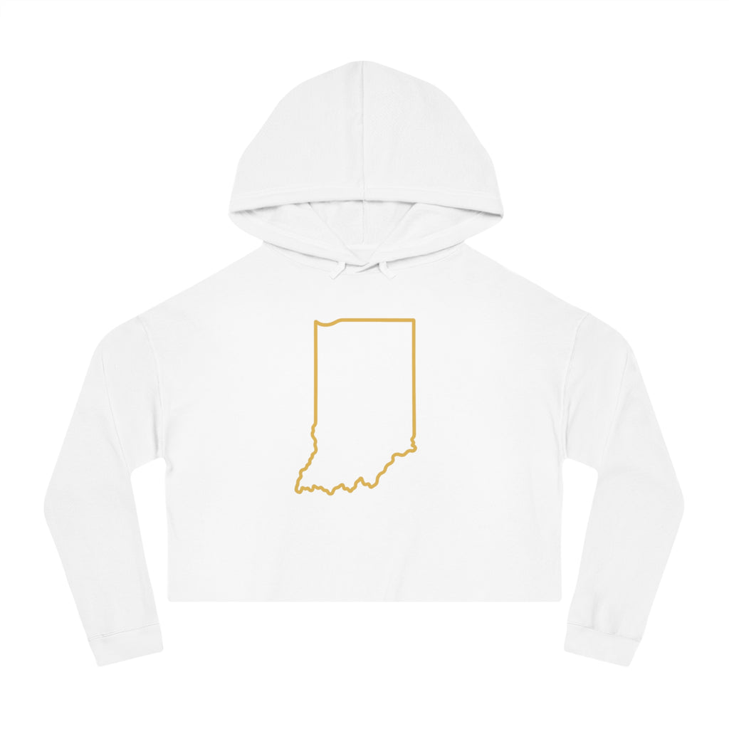 Gold Indiana Outline on Cropped Hooded Sweatshirt for Women | Trendy and Casual, Perfect for Spring Outings, Gift for Her, Comfortable Fashion