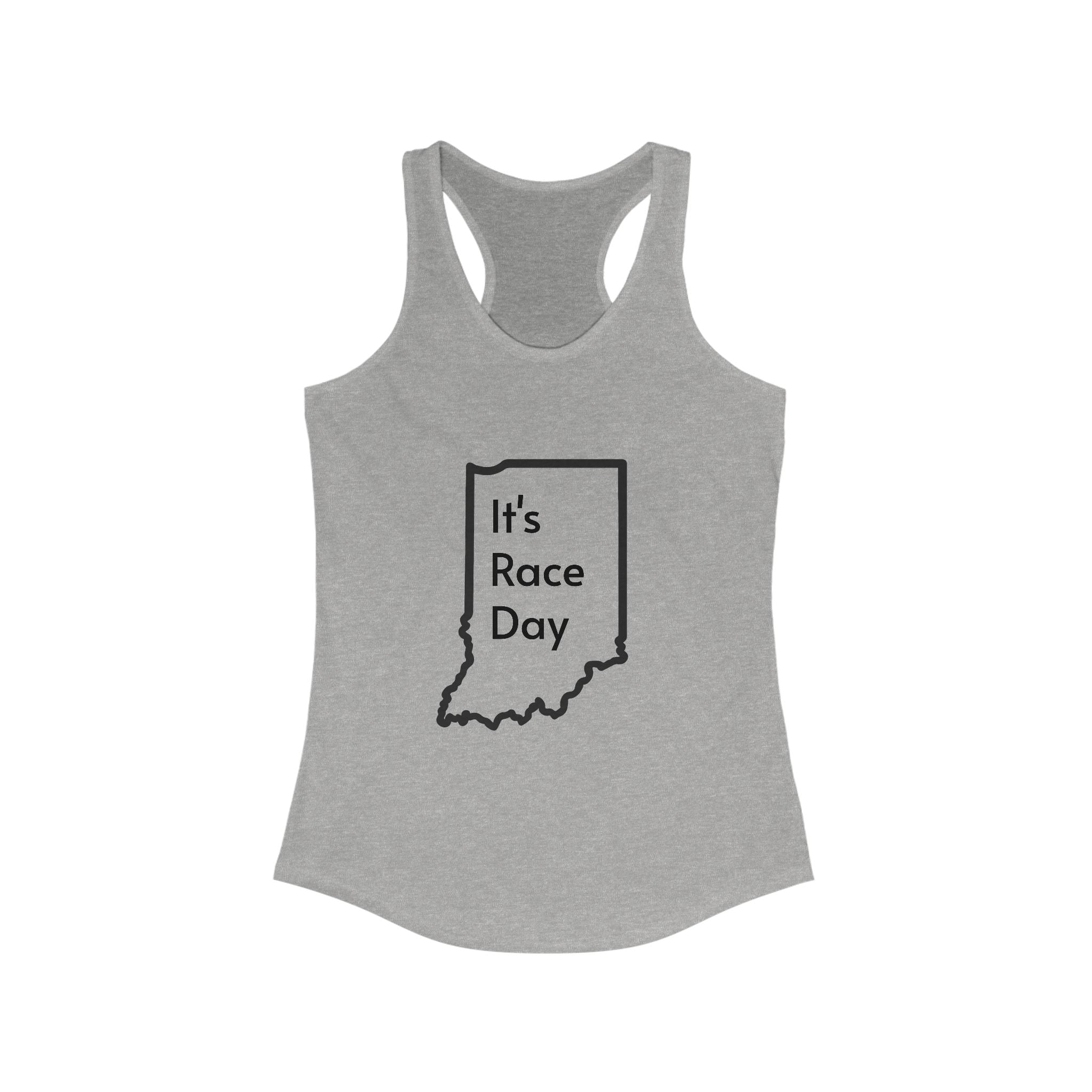 It's Race Day Indiana Outline Racerback Tank | Women's Workout Top, Summer Style Tee, Fitness Gift, Casual Wear, Indiana Pride Apparel