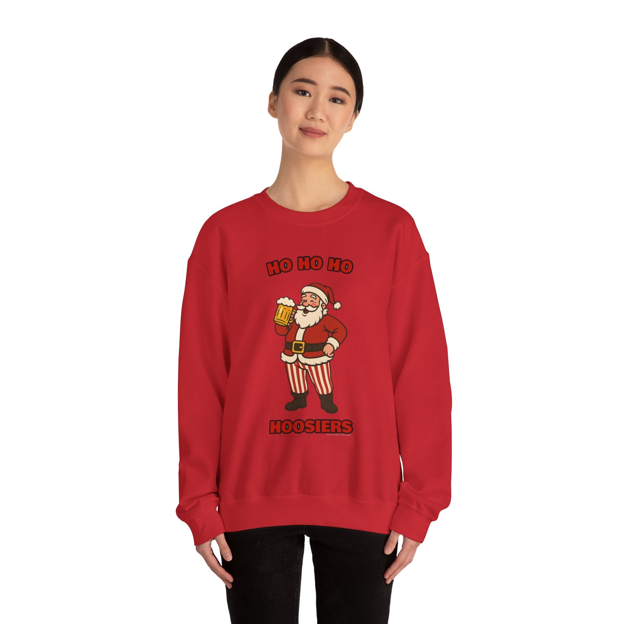 Ho Ho Ho Hoosiers Christmas Crewneck | Santa With Beer Sweatshirt