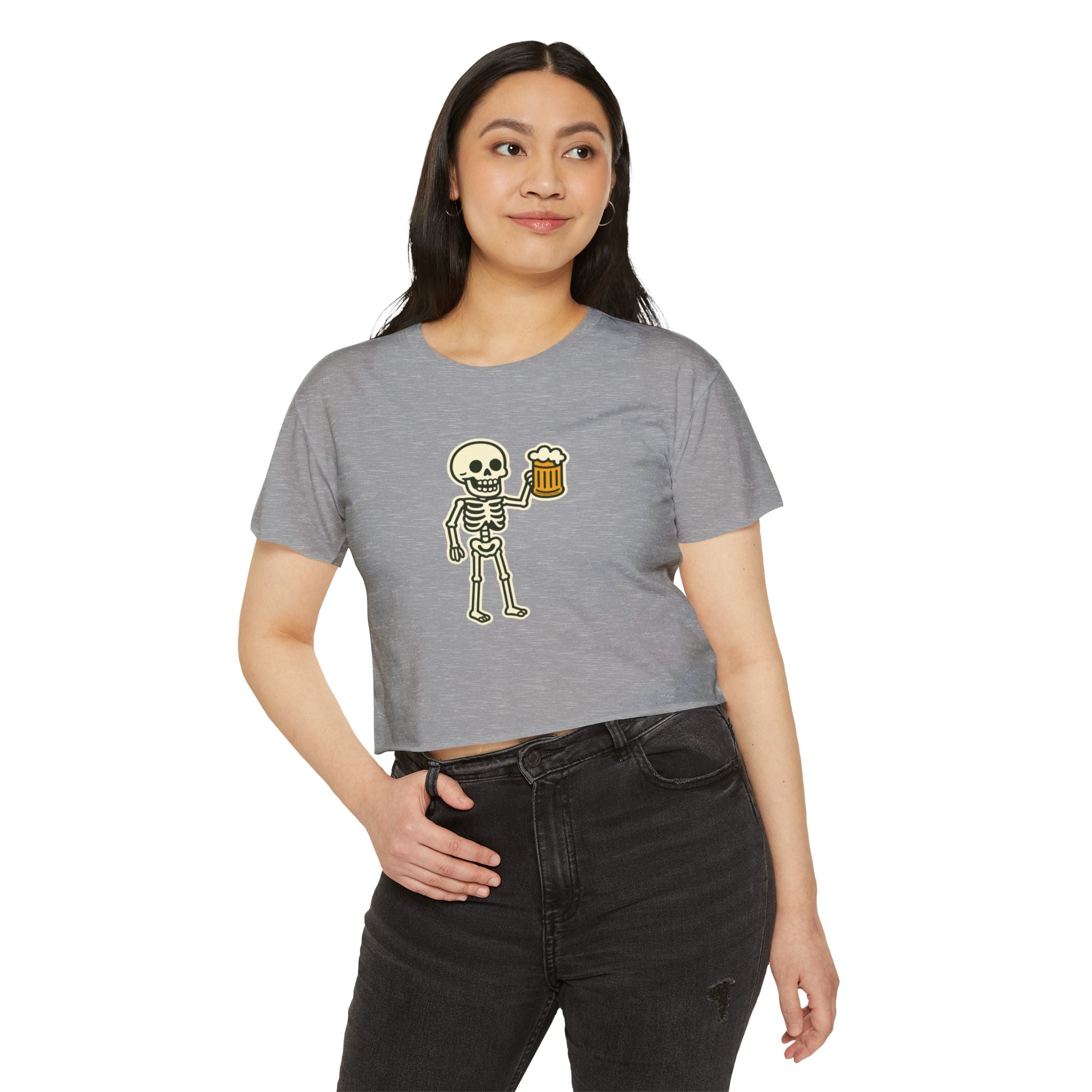 Skeleton with Beer Crop Top