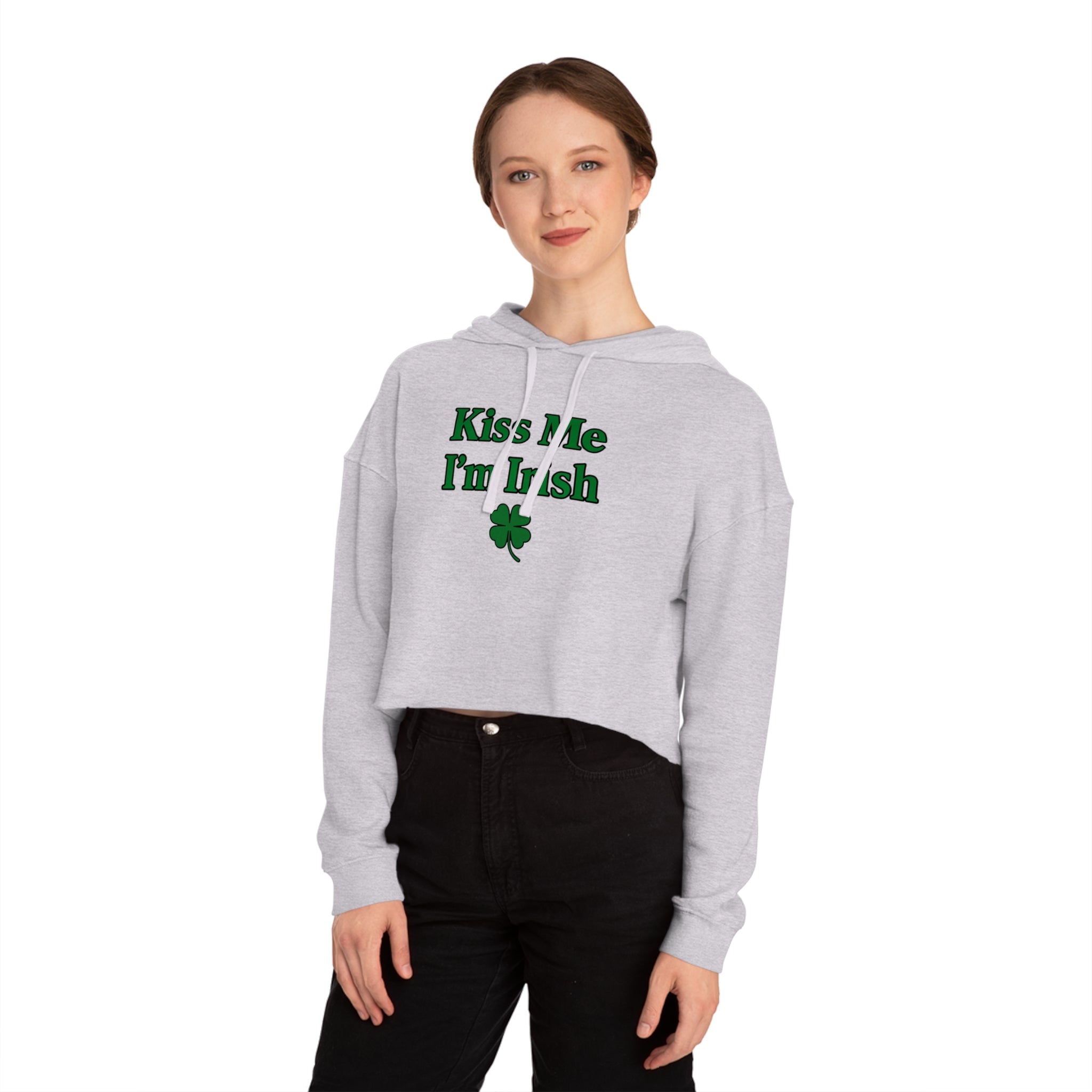Kiss Me I'm Irish Cropped Hooded Sweatshirt for Women | St Patrick's Day | Trendy and Casual, Perfect for Spring Outings, Gift for Her, Comfortable Fashion
