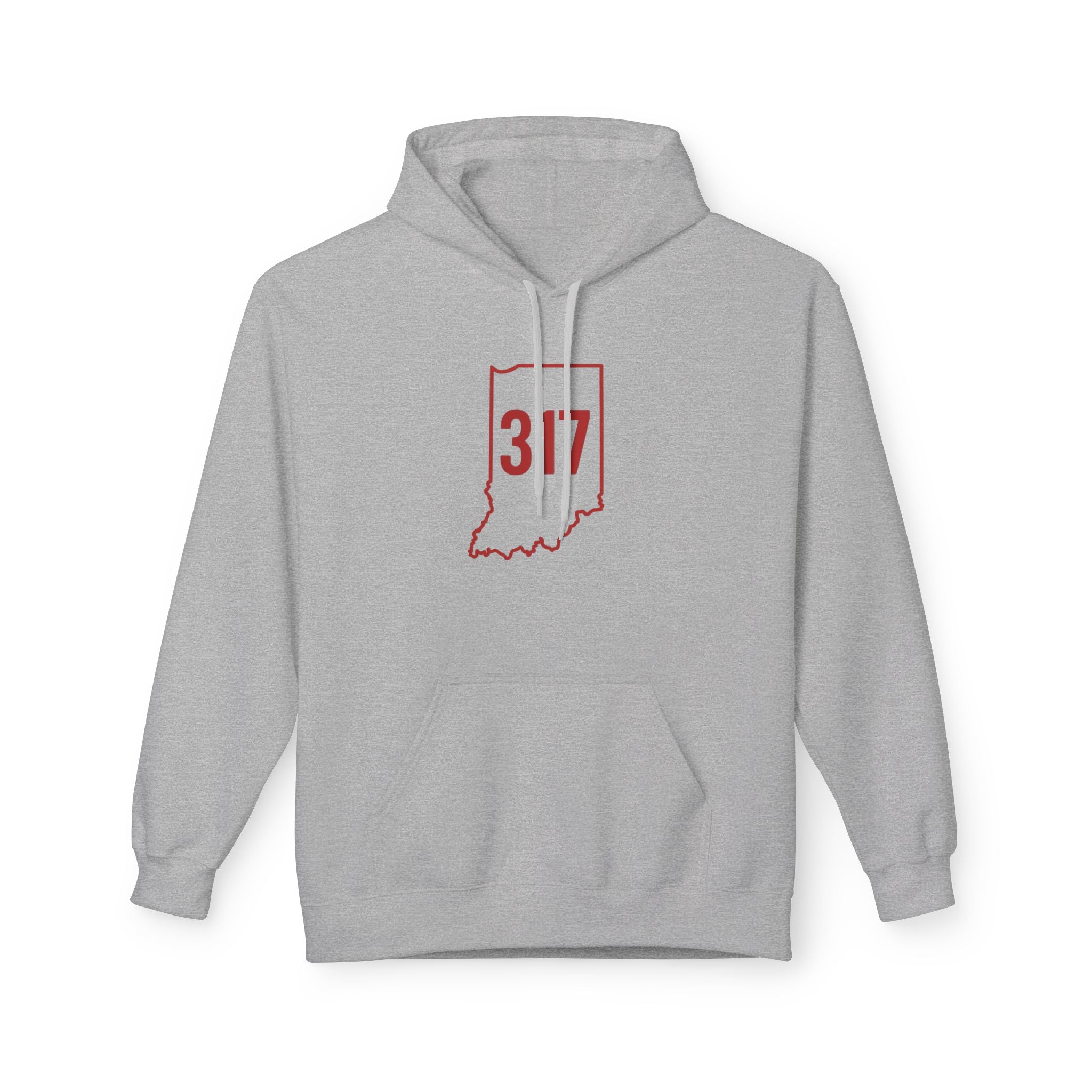 317 Indiana Fleece Hoodie | Red Lettering | Cozy Casual Wear, Perfect for Autumn, Great Gift for Indiana Lovers, Comfortable and Stylish Hoodie