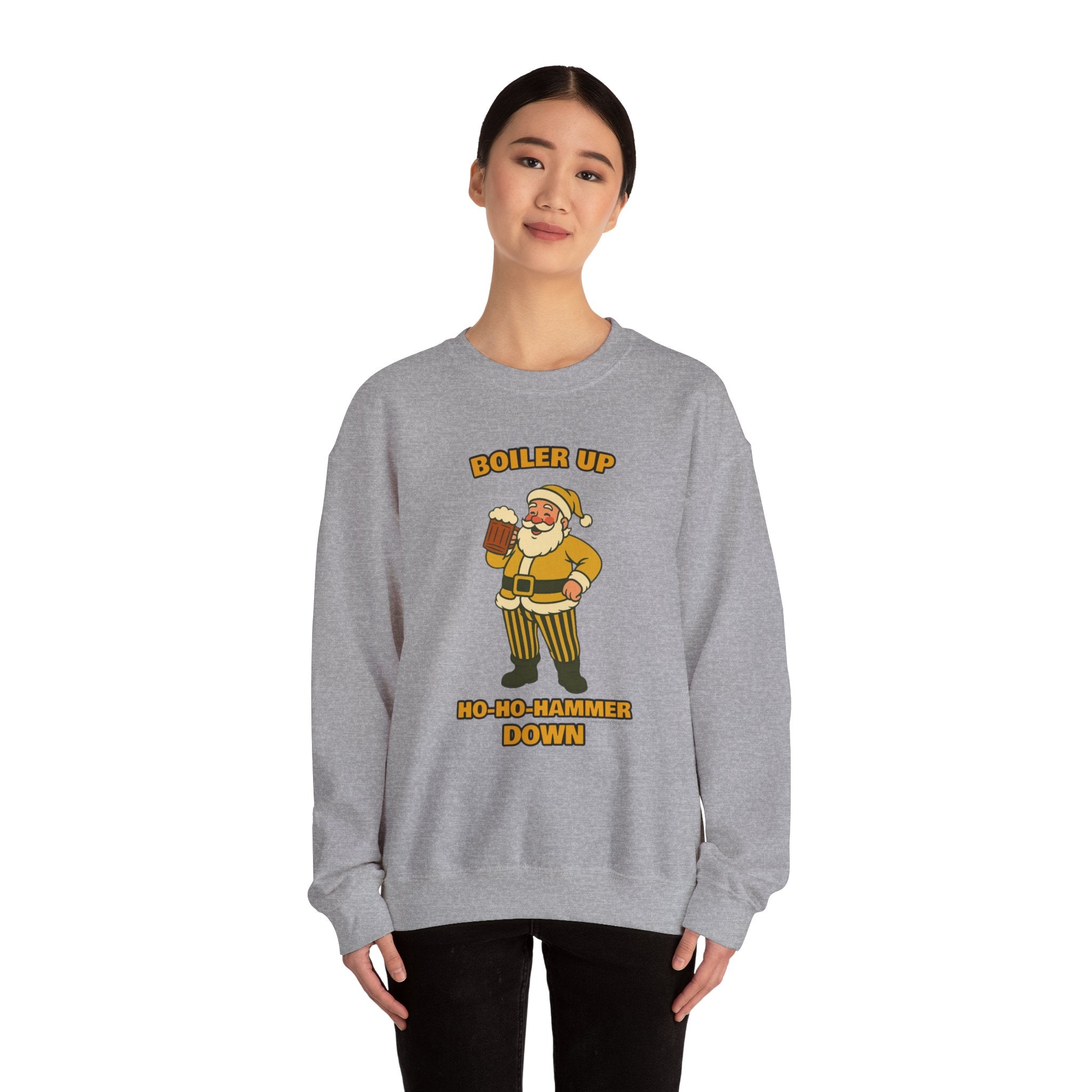 Boiler Up Ho Ho Hammer Down Christmas Crewneck | Santa With Beer Sweatshirt