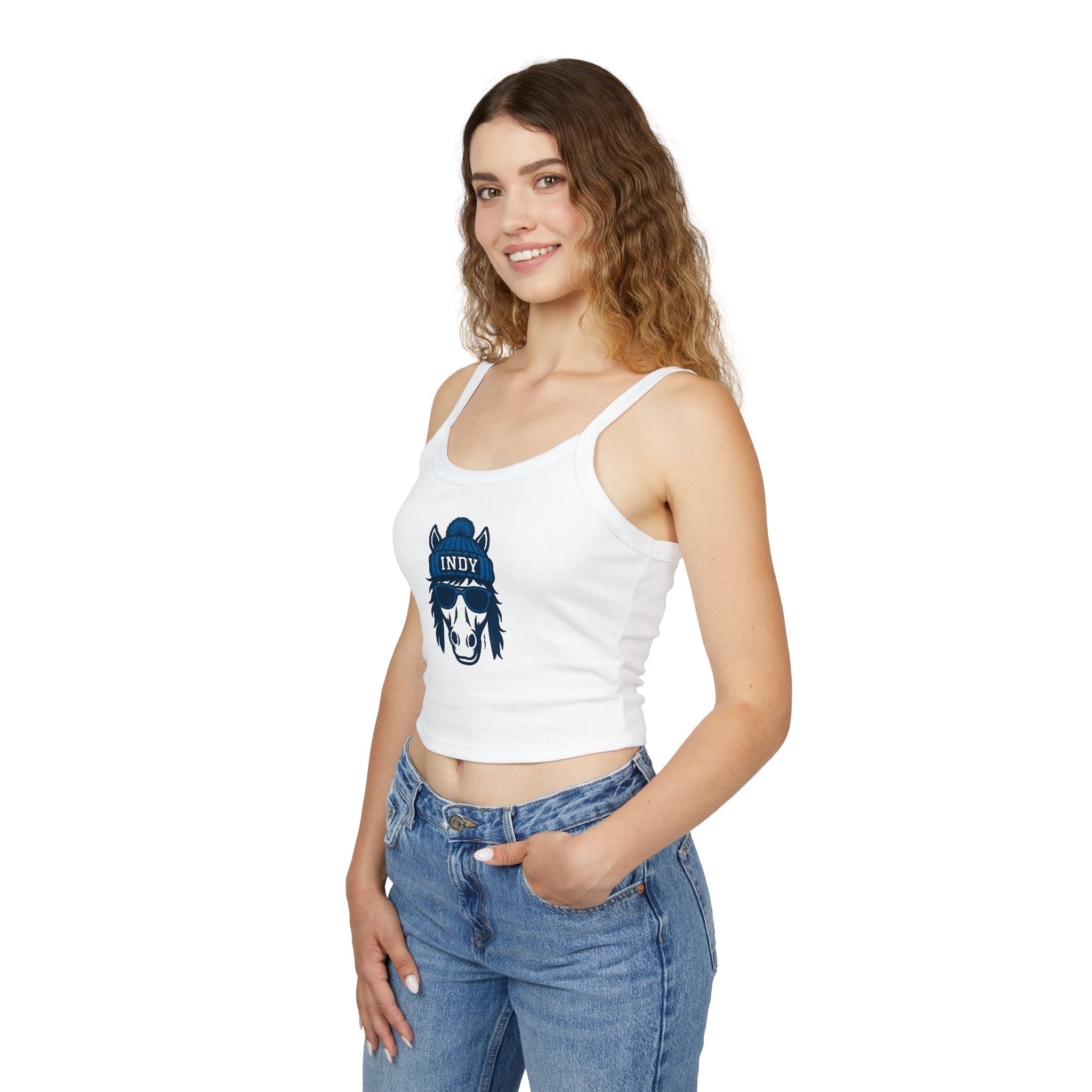 Indy Colts Women's Tank Top | Spaghetti Strap Tank Top | Indianapolis Colt with Glasses and Hat