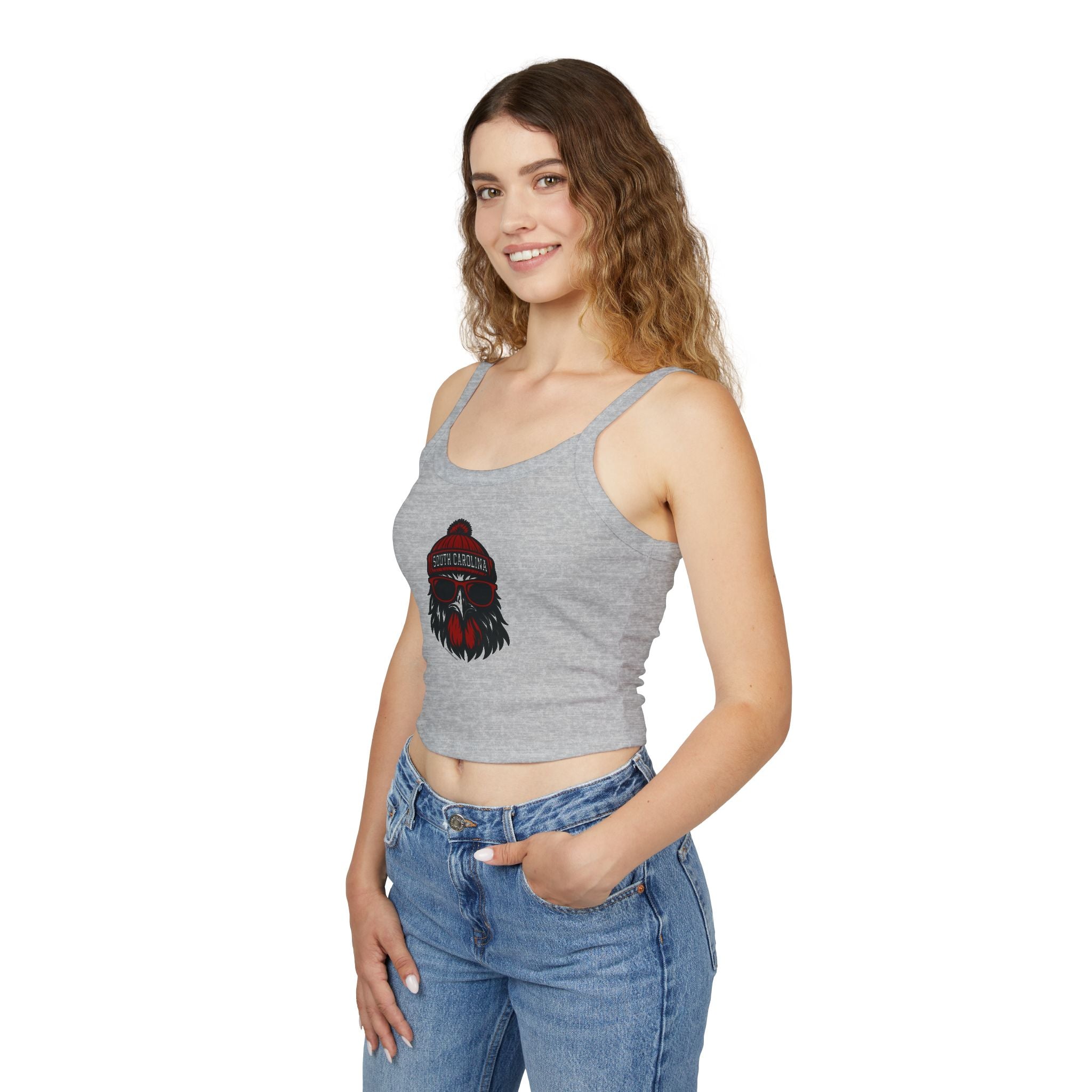 South Carolina Gamecock Women's Spaghetti Strap Tank Top | Gamecock Rooster with Glasses and Hat