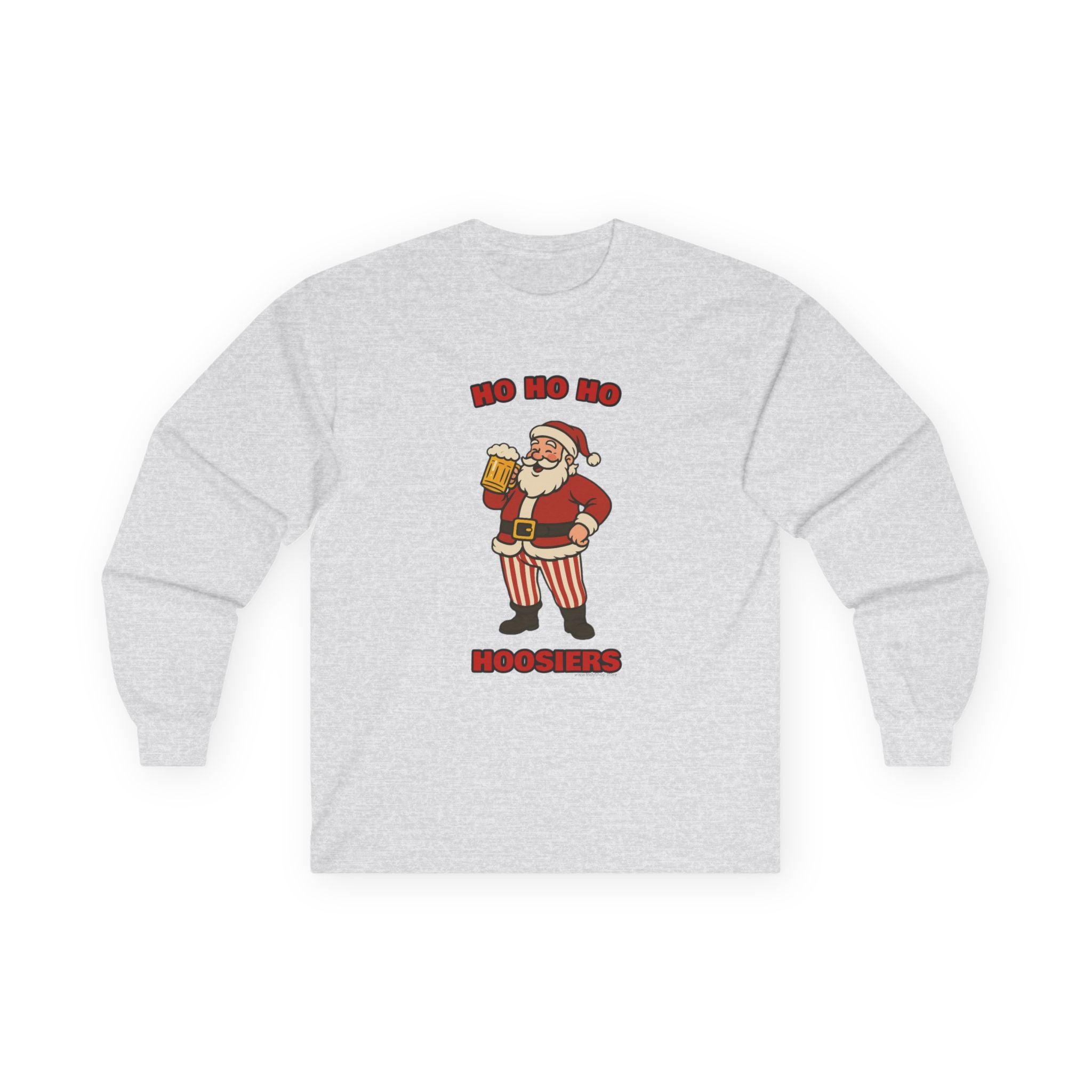 Ho-Ho-Ho Hoosiers Christmas Unisex Long Sleeve Tee | Santa with Beer