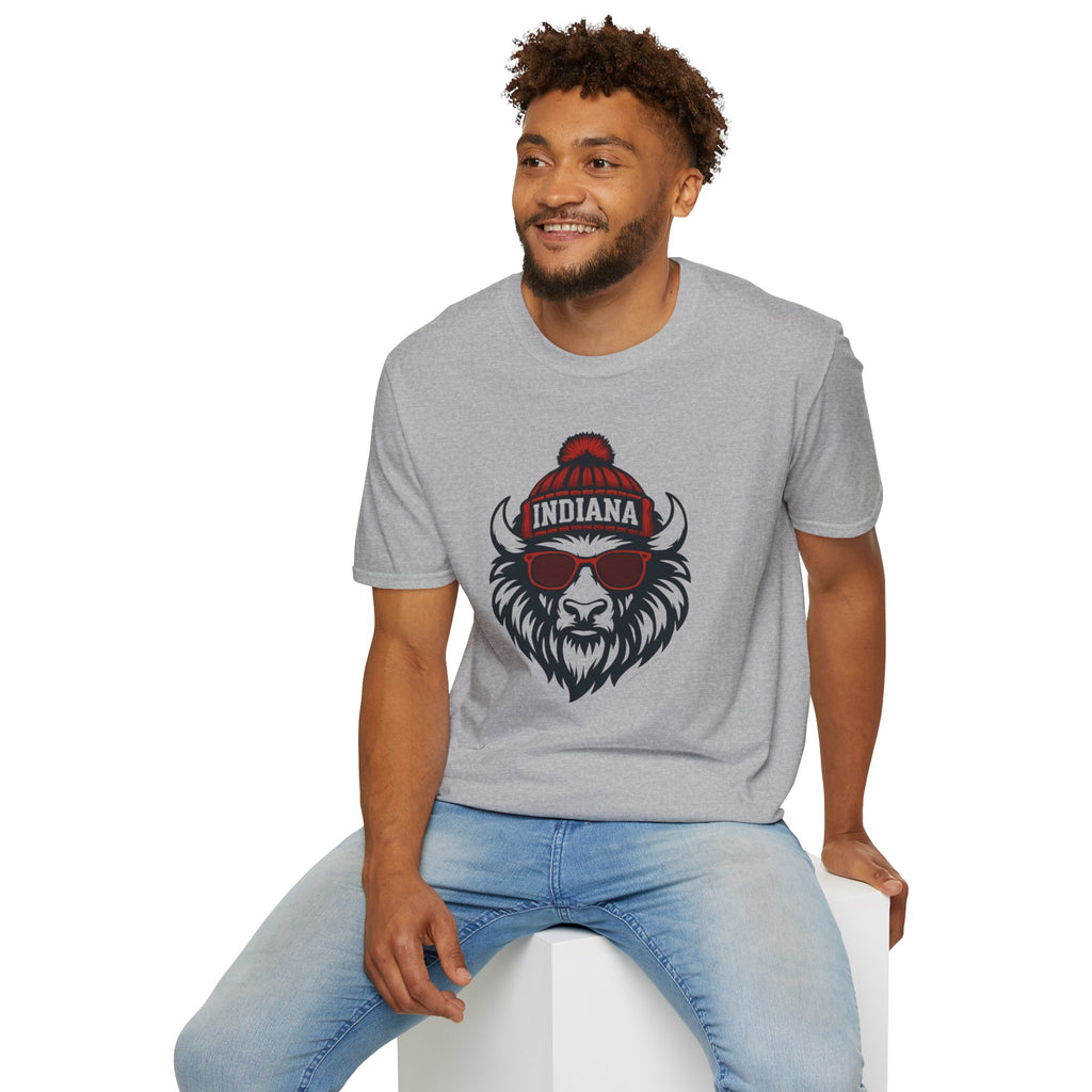 Indiana Hoosiers Bison Graphic T-Shirt | Bison with Hat and Glasses