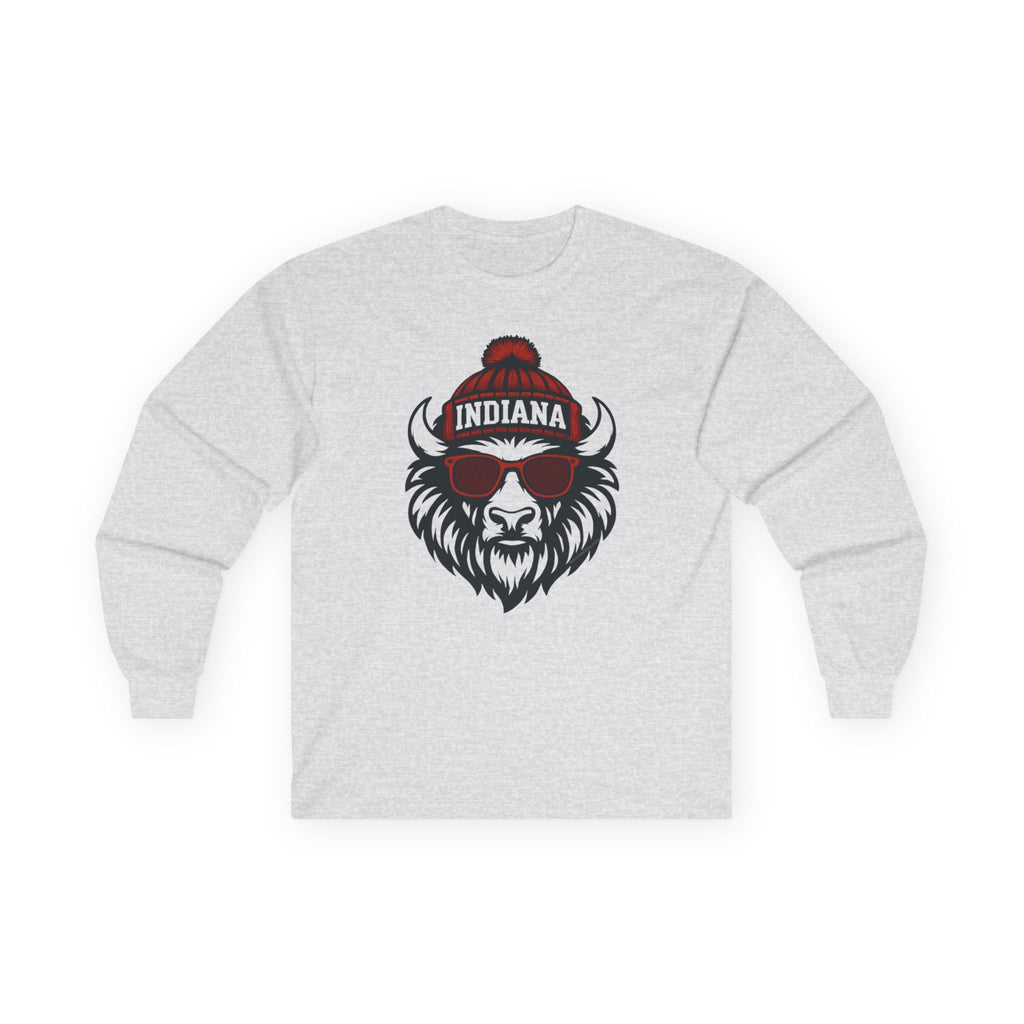 Indiana Hoosiers Bison Unisex Long Sleeve Tee | Bison with Glasses and Hat