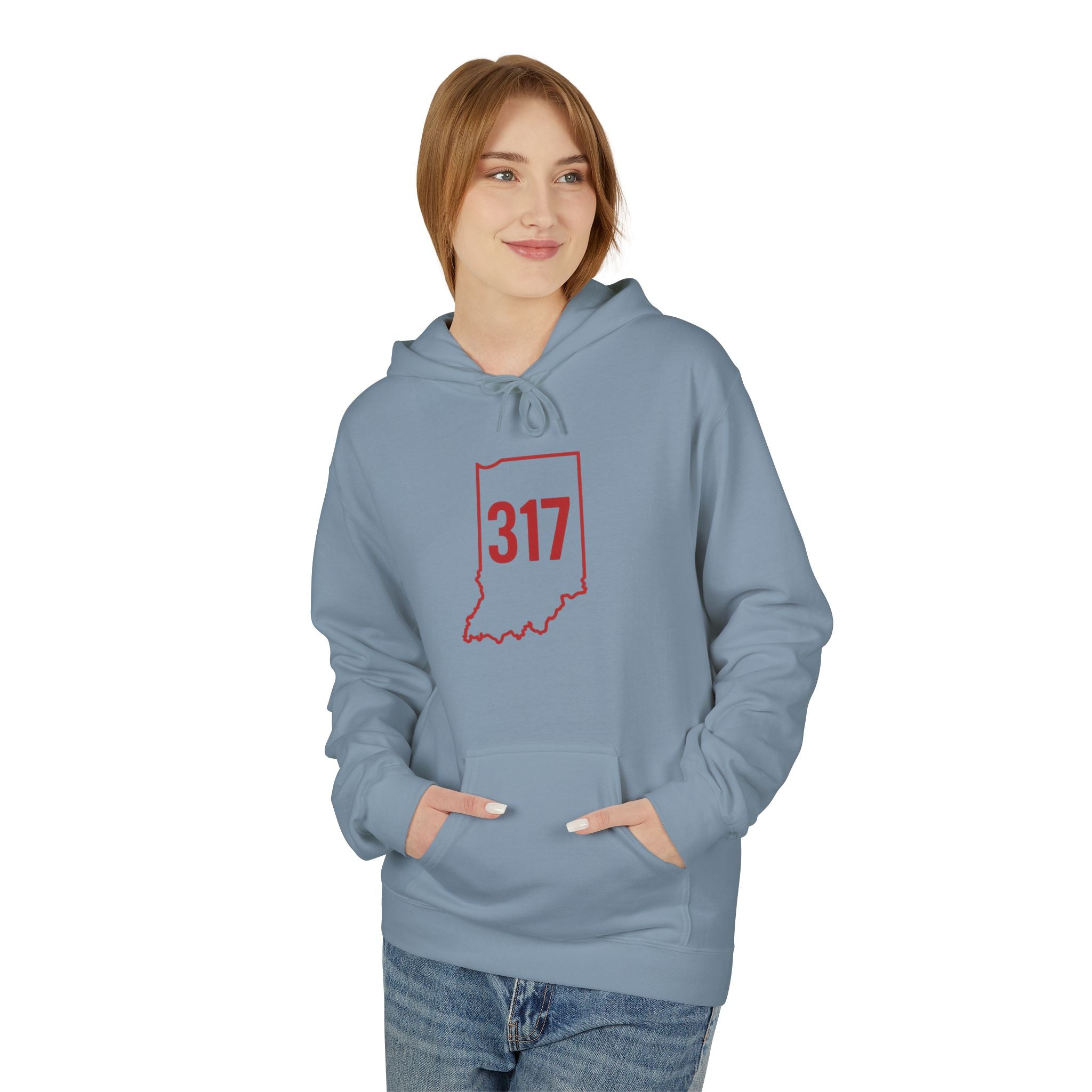 317 Indiana Fleece Hoodie | Red Lettering | Cozy Casual Wear, Perfect for Autumn, Great Gift for Indiana Lovers, Comfortable and Stylish Hoodie