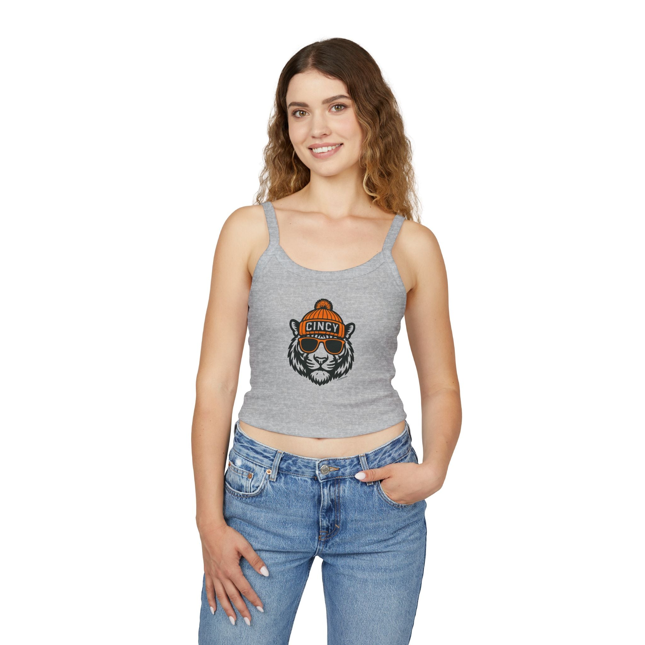 Cincy Bengals Women's Spaghetti Strap Tank Top | Cincinnati Bengal with Glasses and Hat