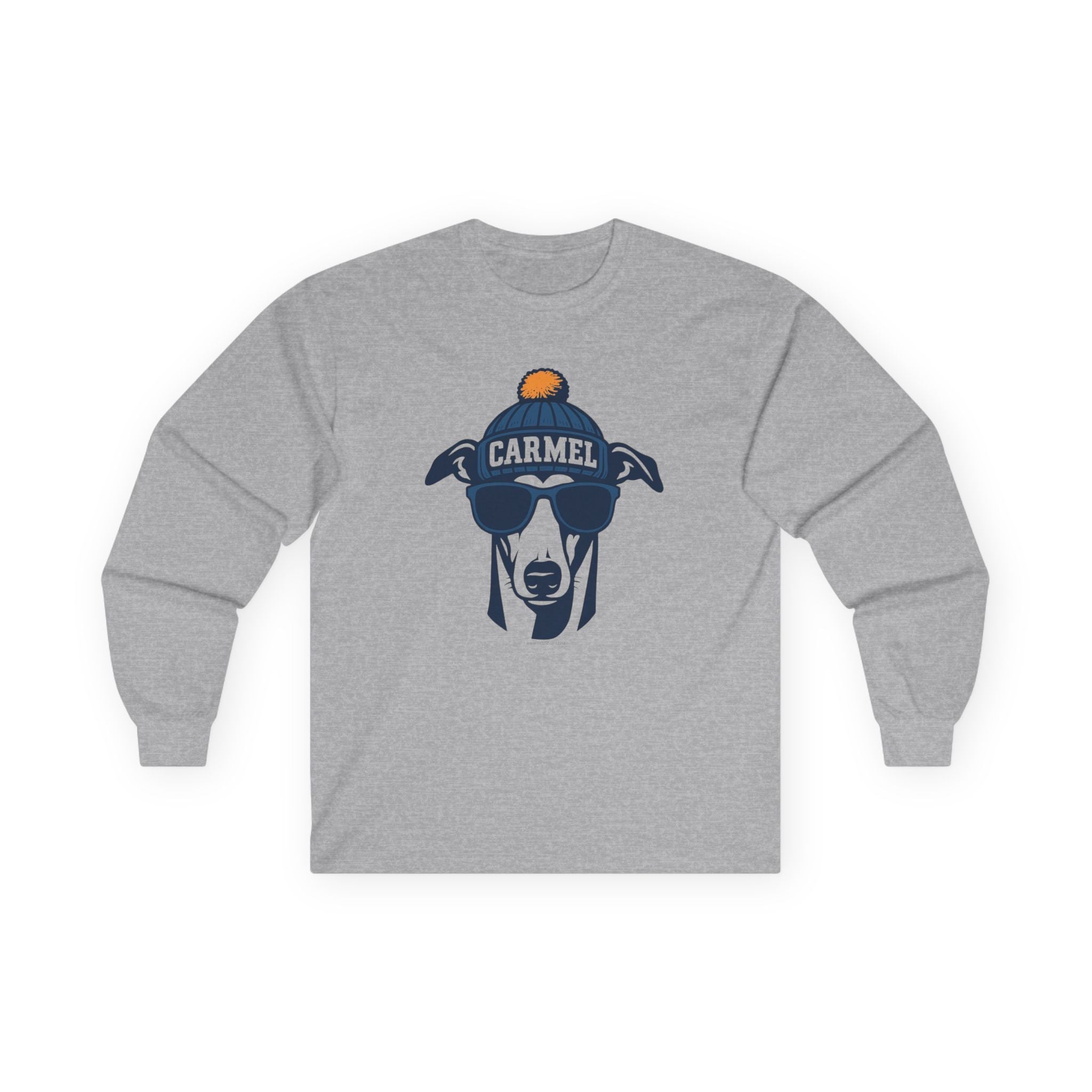 Carmel Greyhound Unisex Long Sleeve Tee | Greyhound with Glasses and Hat