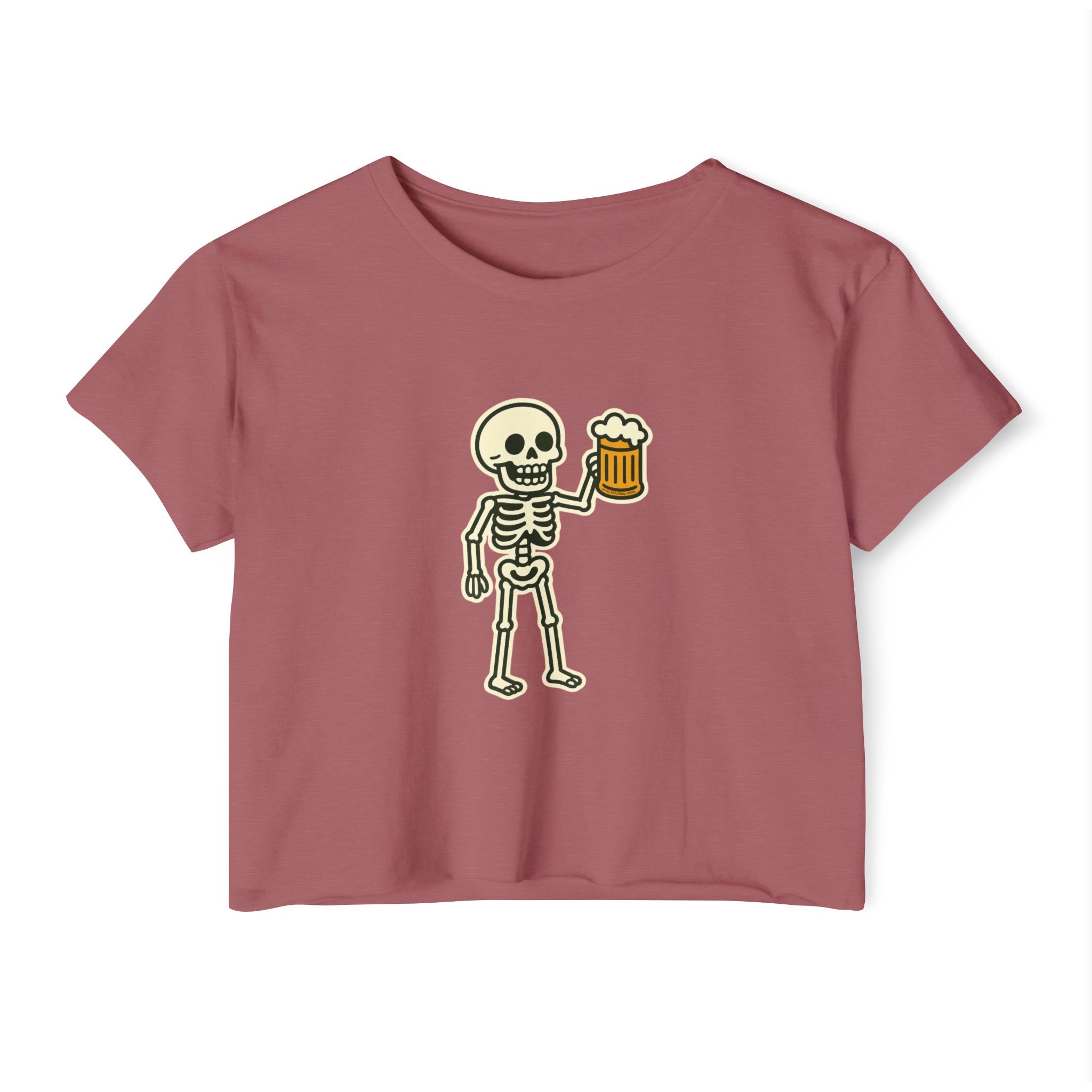 Skeleton with Beer Crop Top