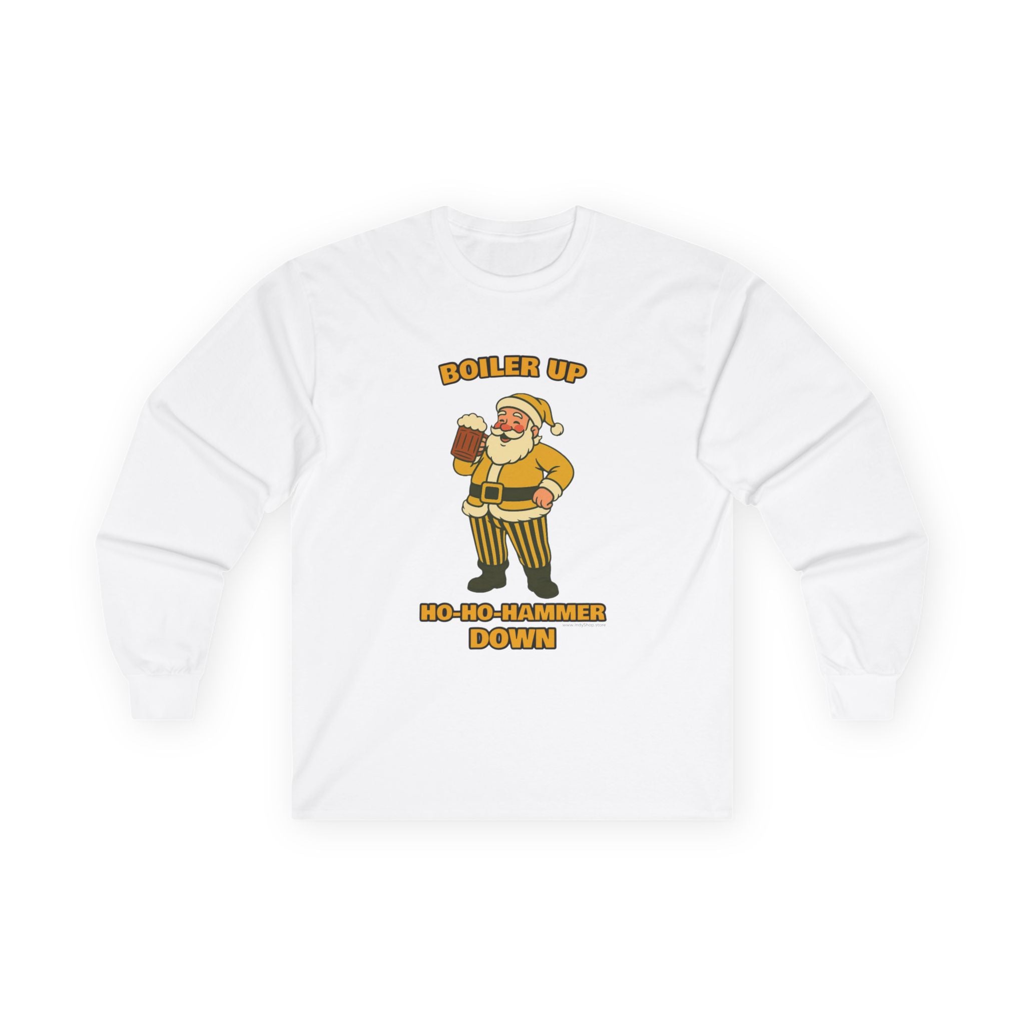 Boiler Up Ho-Ho Hammer Down Christmas Unisex Long Sleeve Tee | Santa with Beer