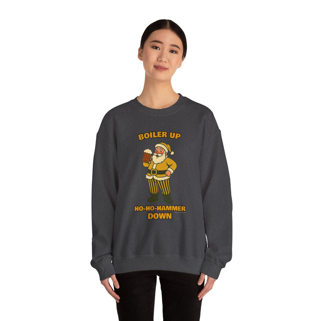 Boiler Up Ho Ho Hammer Down Christmas Crewneck | Santa With Beer Sweatshirt