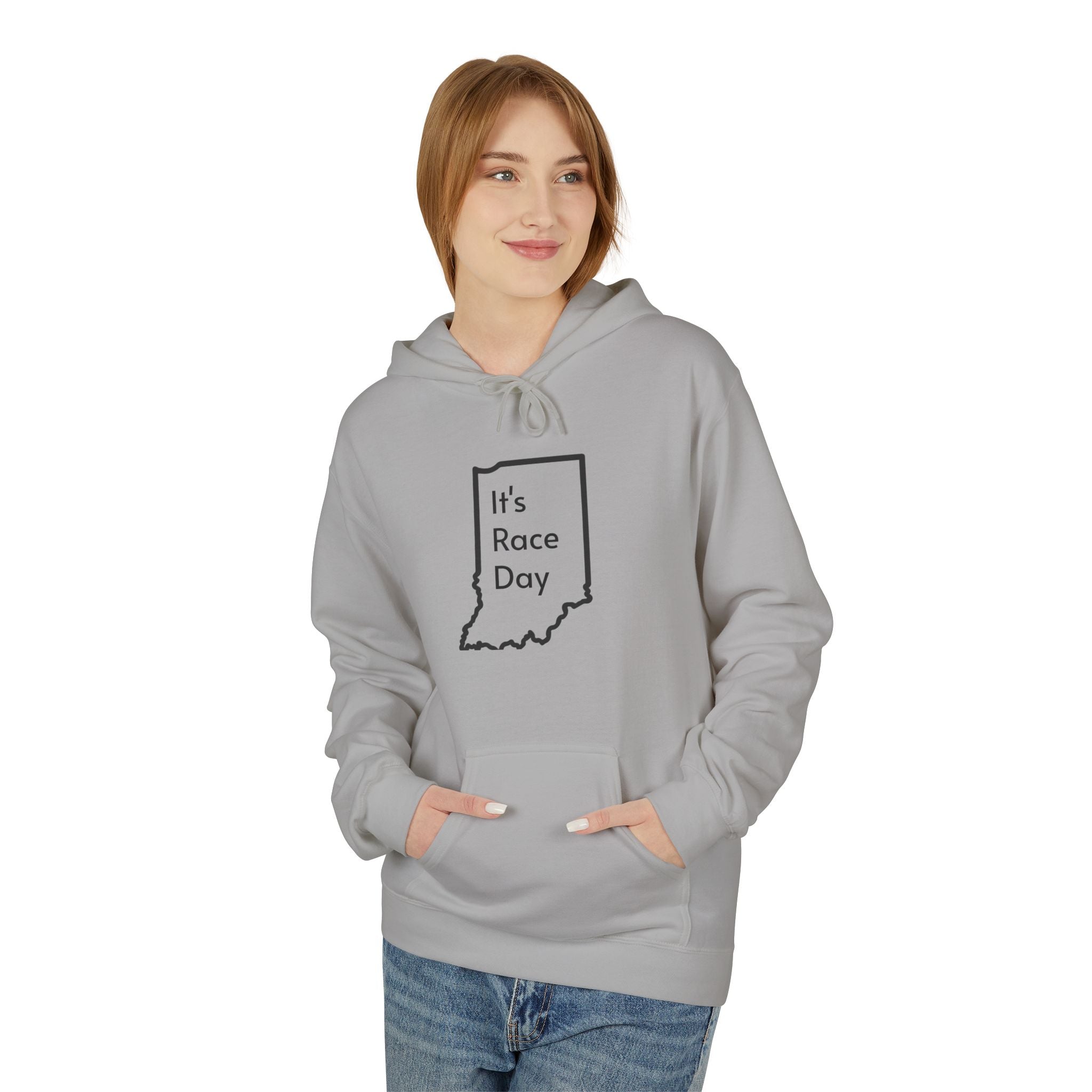It's Race Day Indiana Outline Fleece Hoodie | Cozy Casual Wear, Perfect for Autumn, Great Gift for Indiana Lovers, Comfortable and Stylish Hoodie