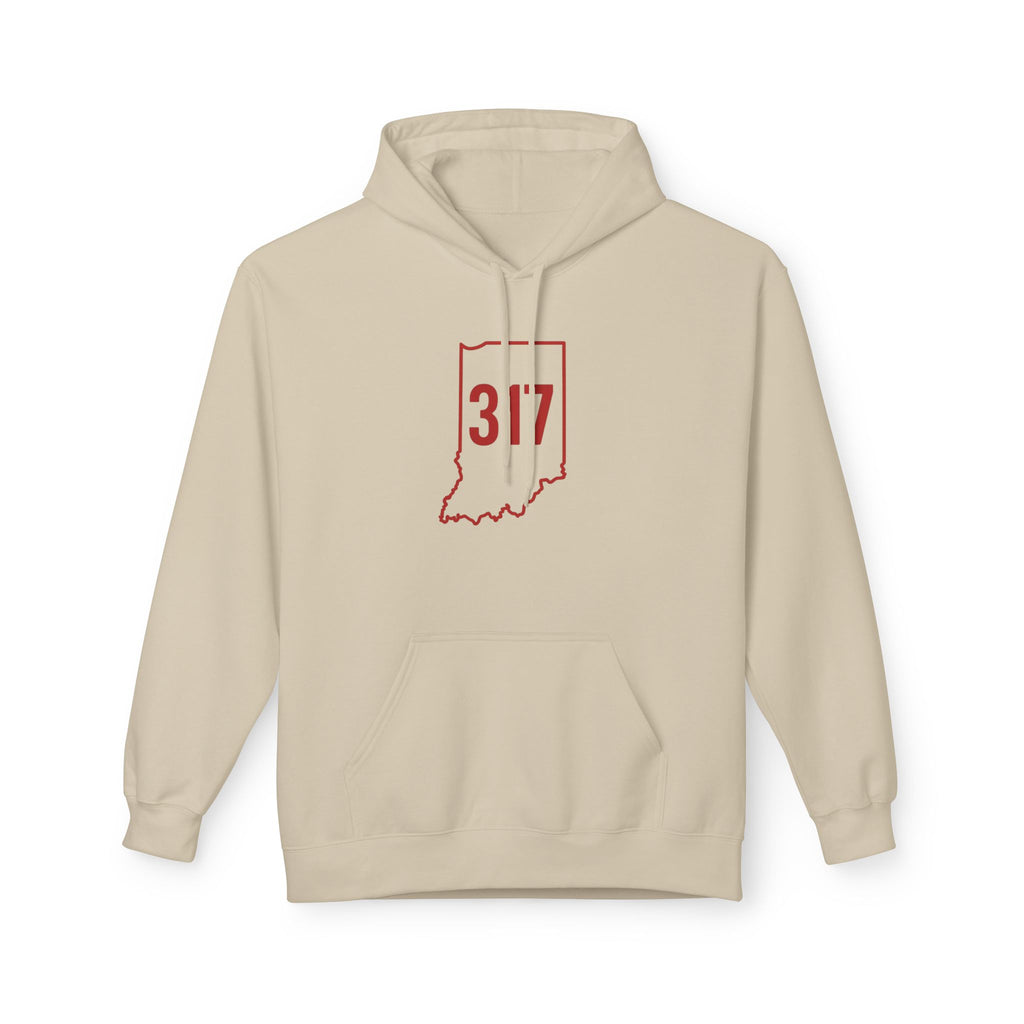 317 Indiana Fleece Hoodie | Red Lettering | Cozy Casual Wear, Perfect for Autumn, Great Gift for Indiana Lovers, Comfortable and Stylish Hoodie