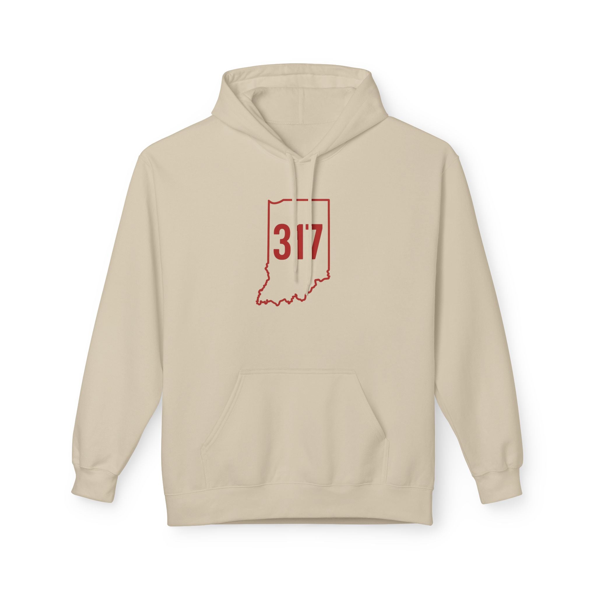 317 Indiana Fleece Hoodie | Red Lettering | Cozy Casual Wear, Perfect for Autumn, Great Gift for Indiana Lovers, Comfortable and Stylish Hoodie