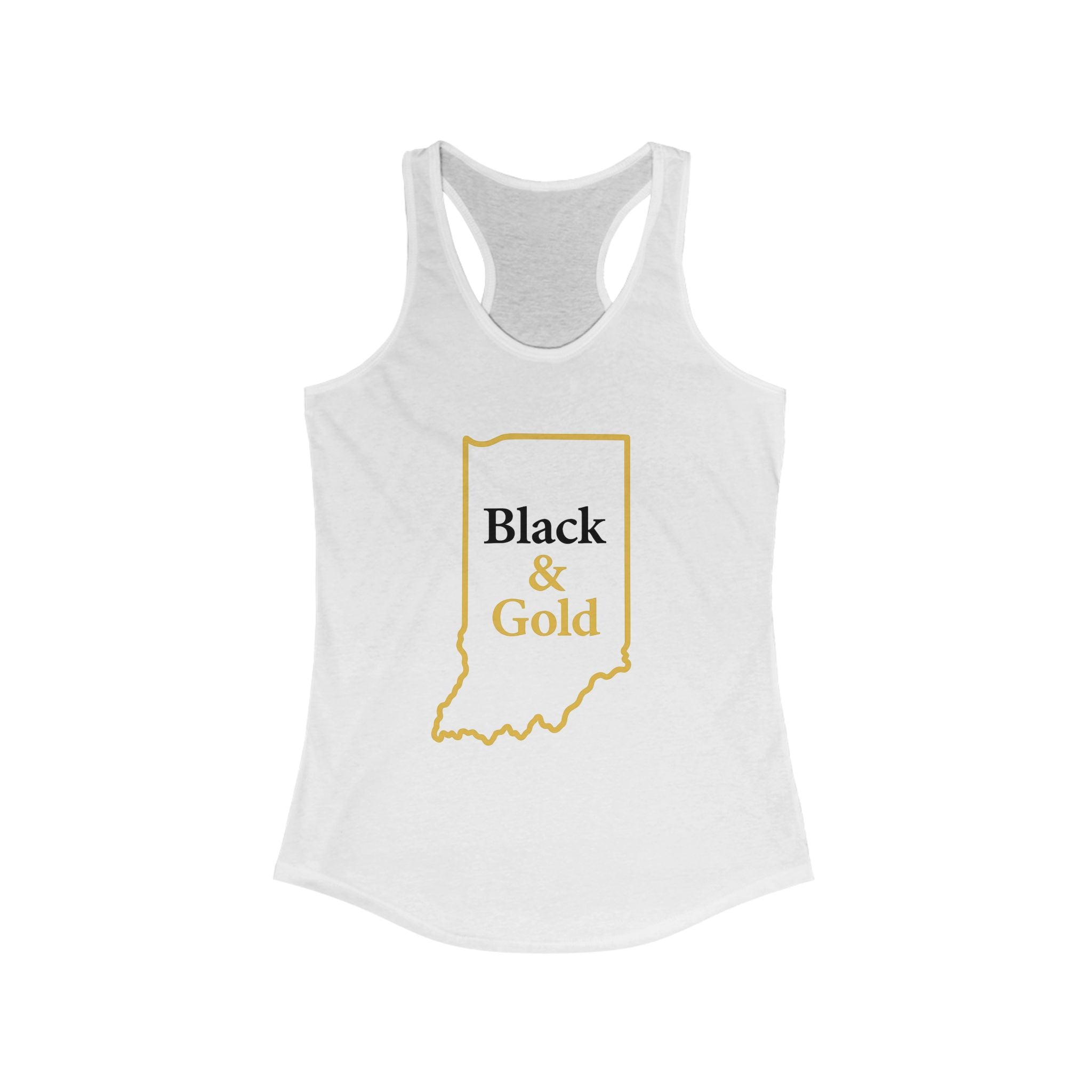Black & Gold Racerback Tank | Black Lettering | Women's Workout Top, Summer Style Tee, Fitness Gift, Casual Wear, Indiana Pride Apparel