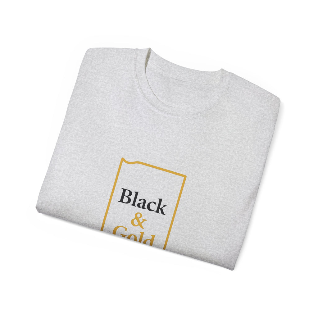 Black & Gold Unisex Ultra Cotton Tee | Casual Wear, Gift for Hoosiers, State Pride, Travel Souvenir, Unique Local Apparel