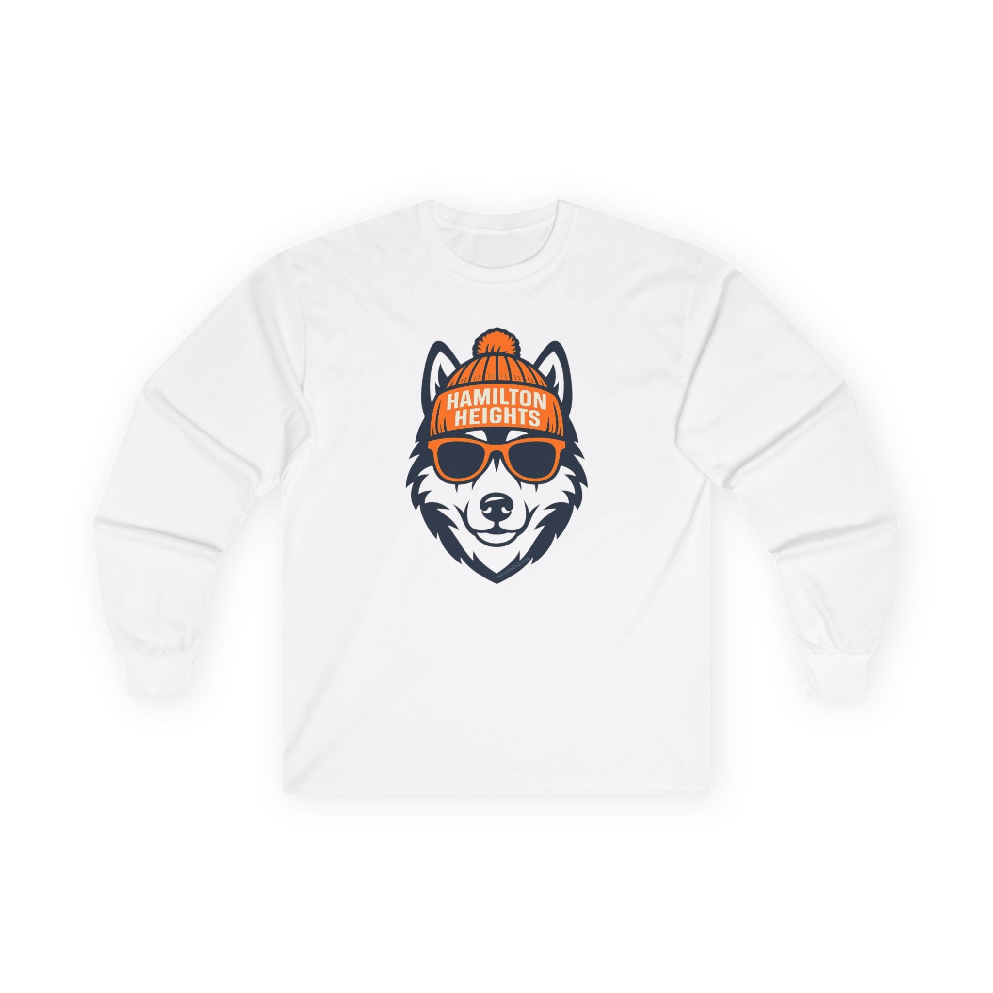 Hamilton Heights Husky Unisex Long Sleeve Tee | Husky with Hat and Glasses