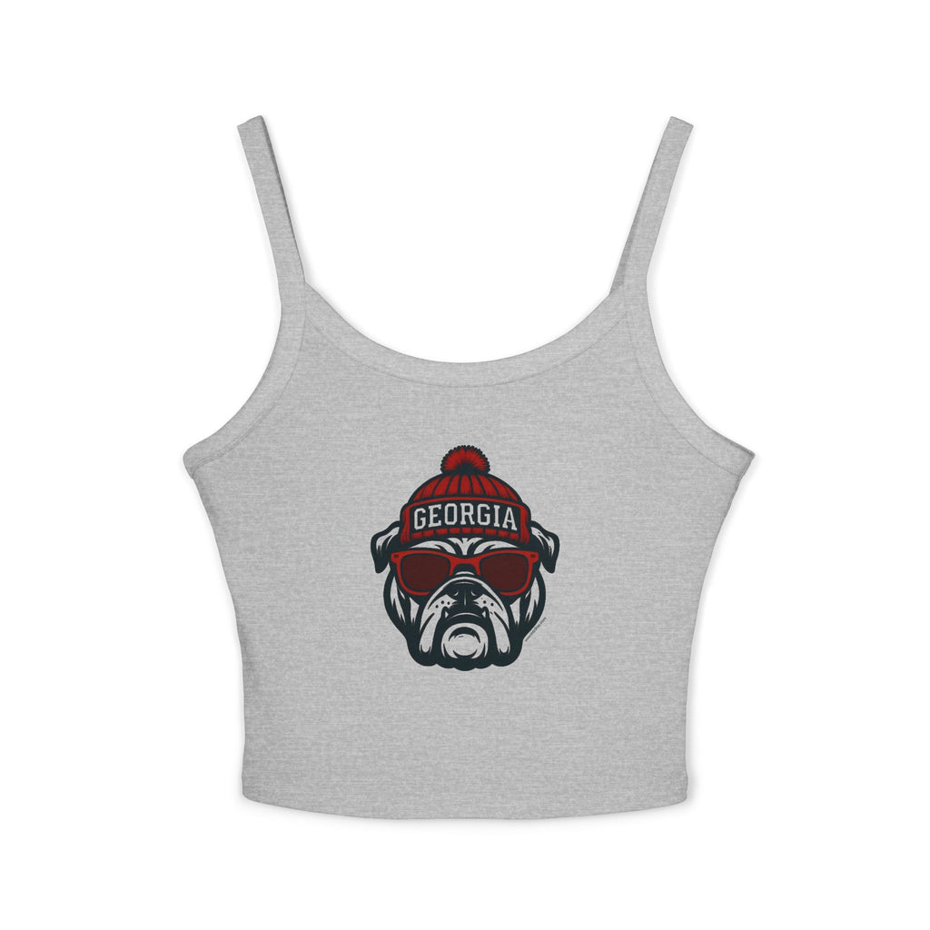 Georgia Bulldogs Women's Spaghetti Strap Tank Top | Bulldog with Glasses and Hat