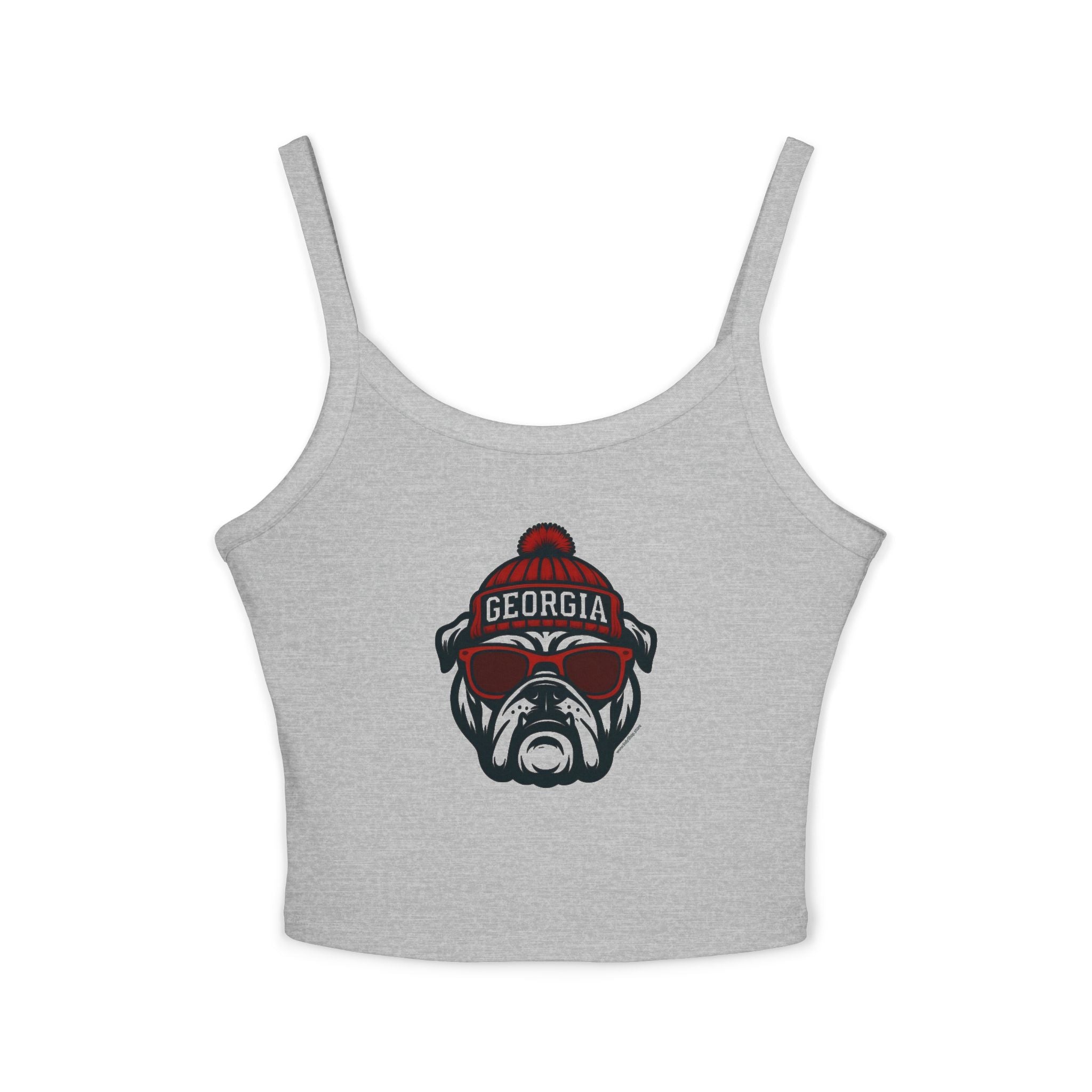 Georgia Bulldogs Women's Spaghetti Strap Tank Top | Bulldog with Glasses and Hat