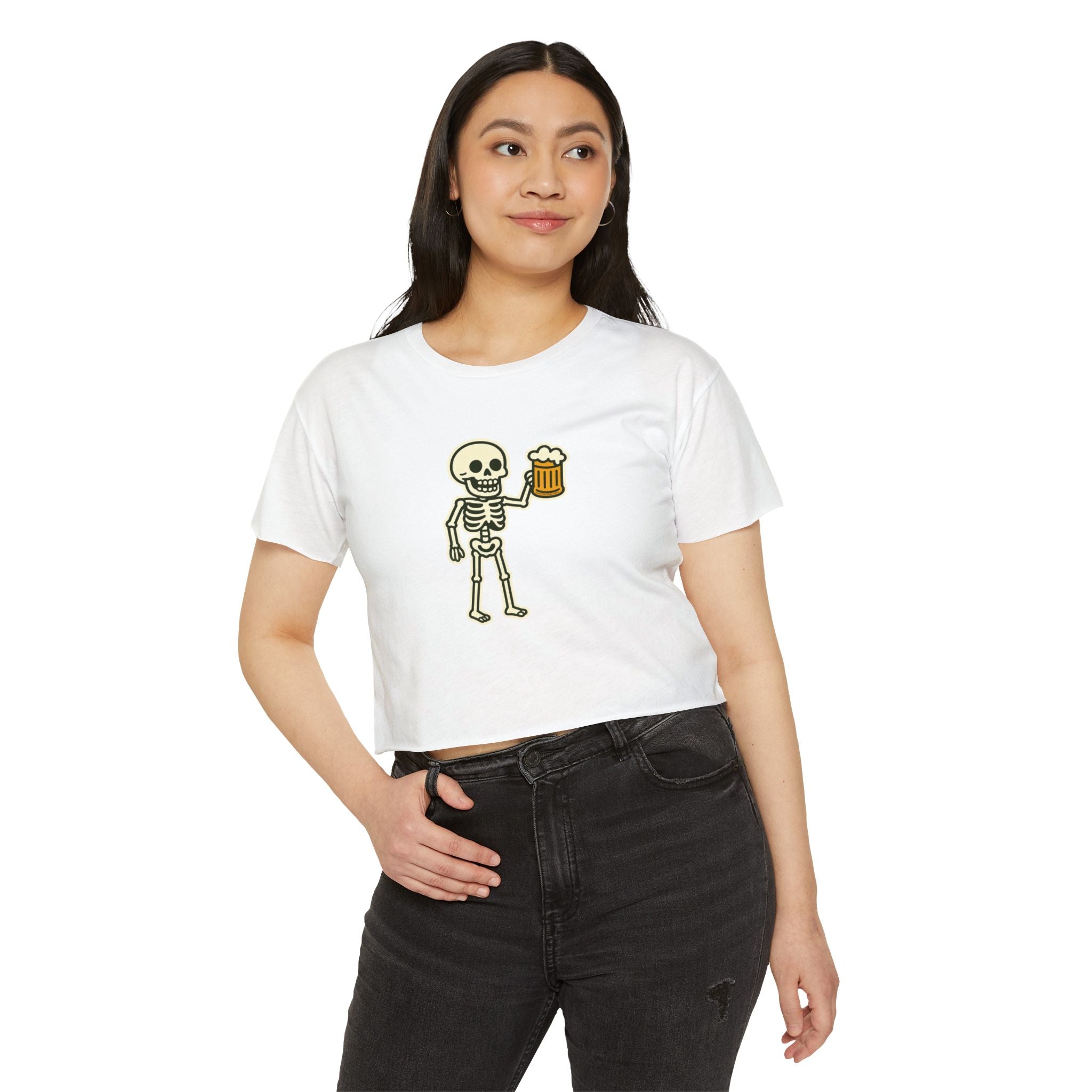 Skeleton with Beer Crop Top