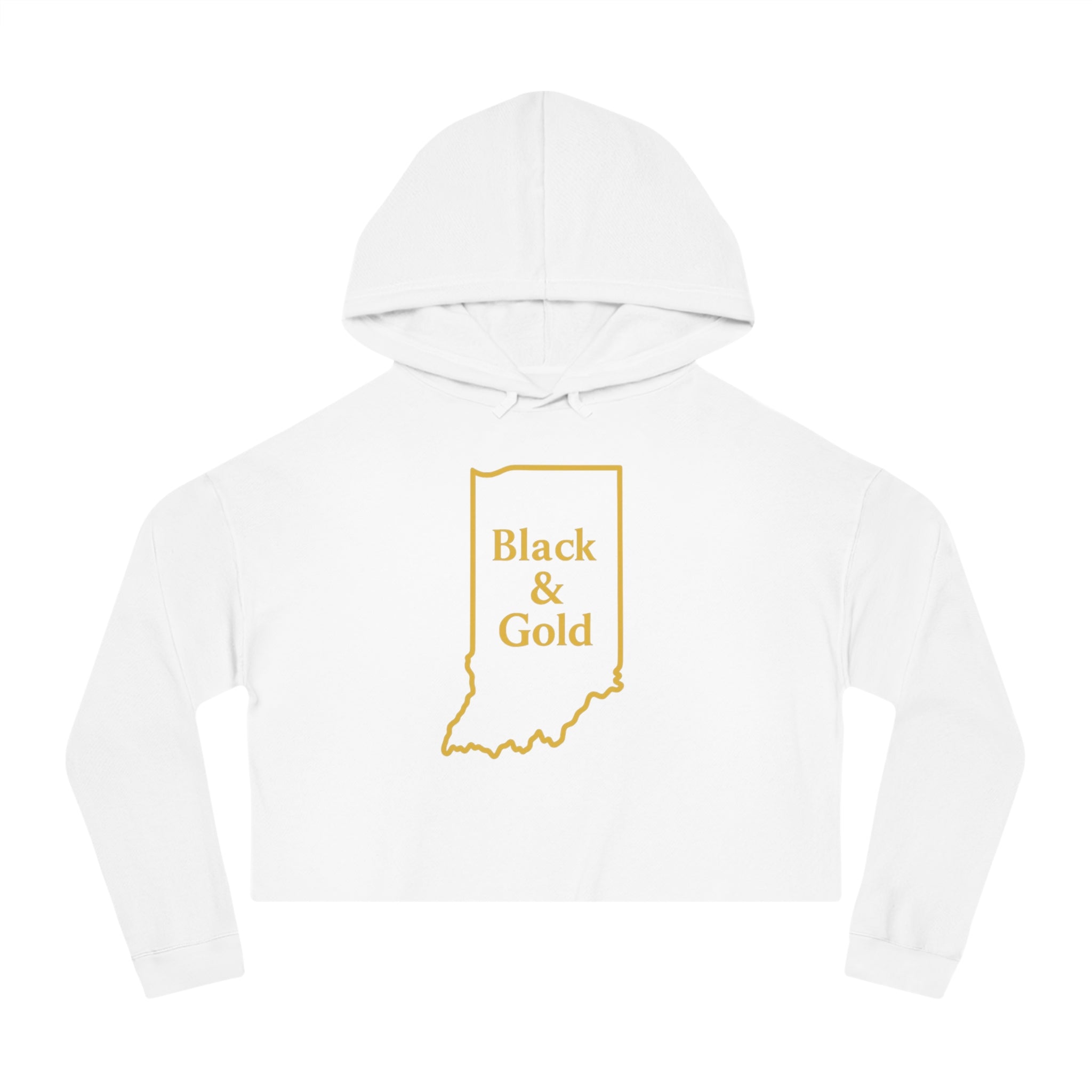 Black and Gold Indiana Outline Cropped Hooded Sweatshirt for Women | Trendy and Casual, Perfect for Spring Outings, Gift for Her, Comfortable Fashion