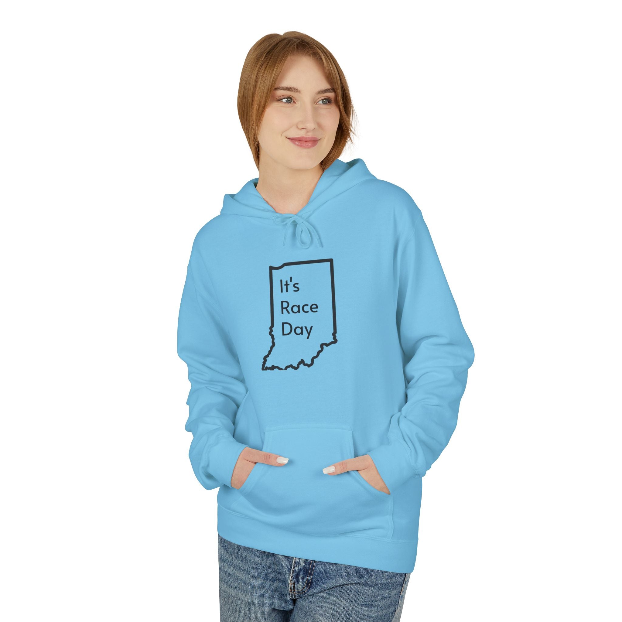 It's Race Day Indiana Outline Fleece Hoodie | Cozy Casual Wear, Perfect for Autumn, Great Gift for Indiana Lovers, Comfortable and Stylish Hoodie
