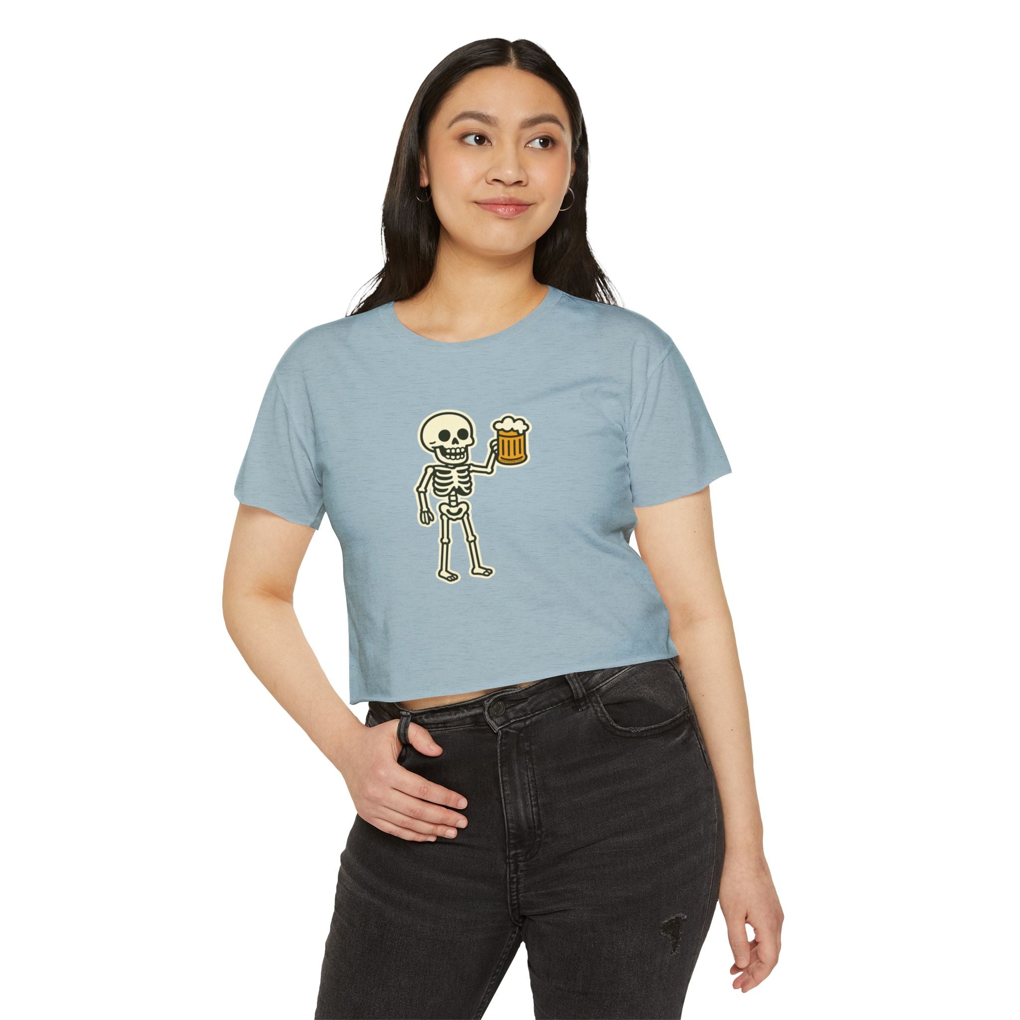 Skeleton with Beer Crop Top