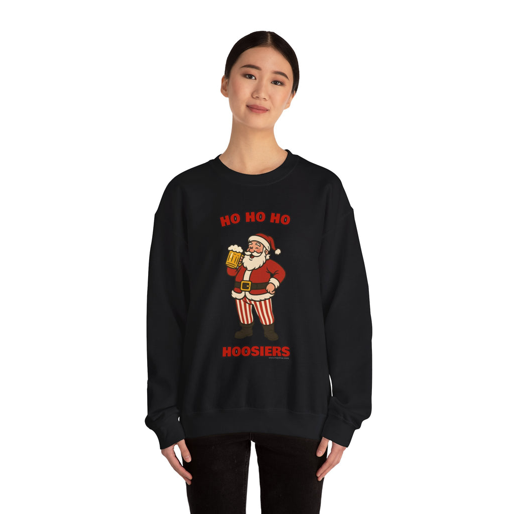 Ho Ho Ho Hoosiers Christmas Crewneck | Santa With Beer Sweatshirt