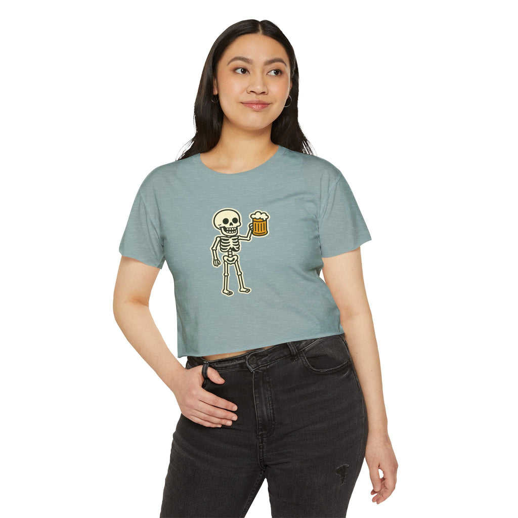 Skeleton with Beer Crop Top