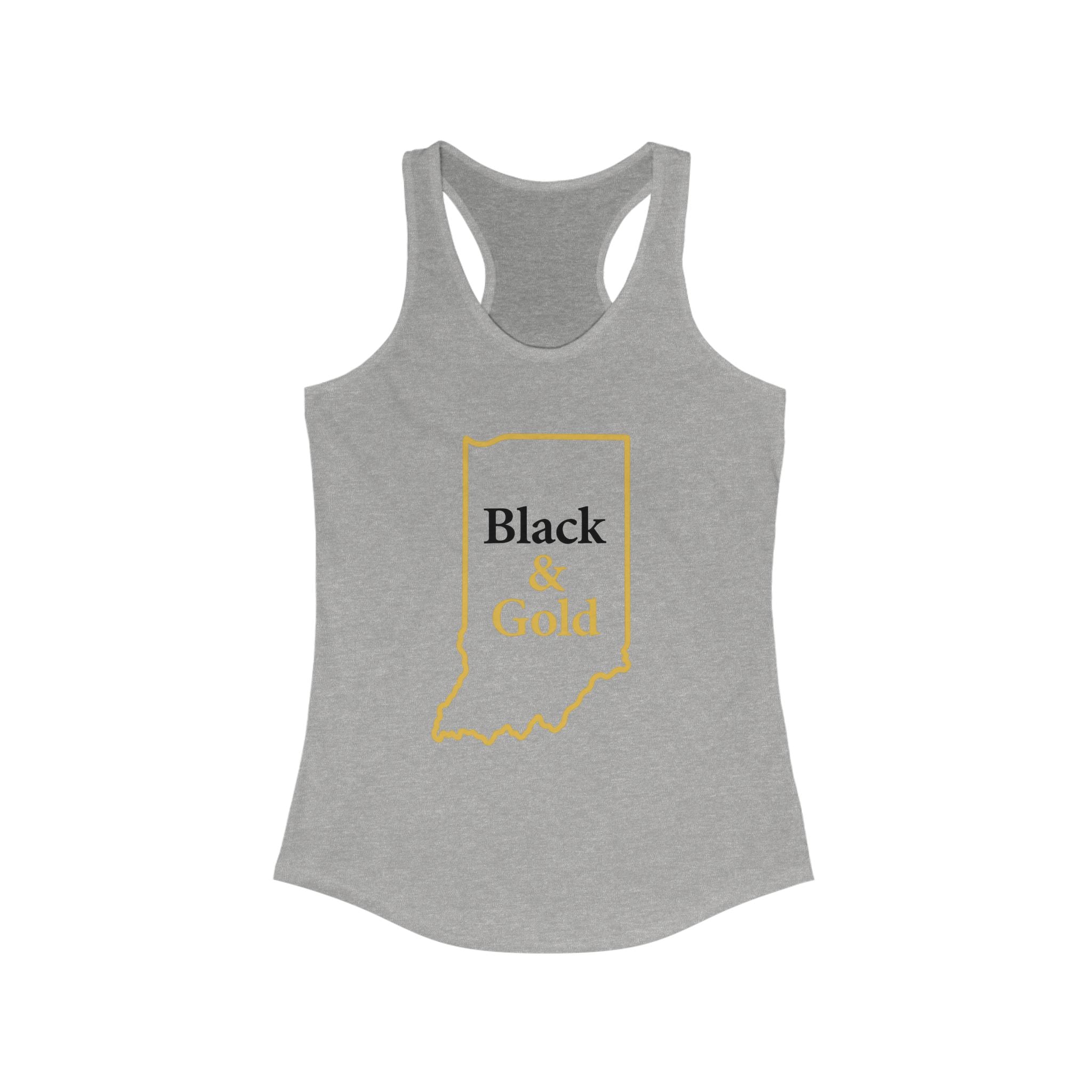 Black & Gold Racerback Tank | Black Lettering | Women's Workout Top, Summer Style Tee, Fitness Gift, Casual Wear, Indiana Pride Apparel